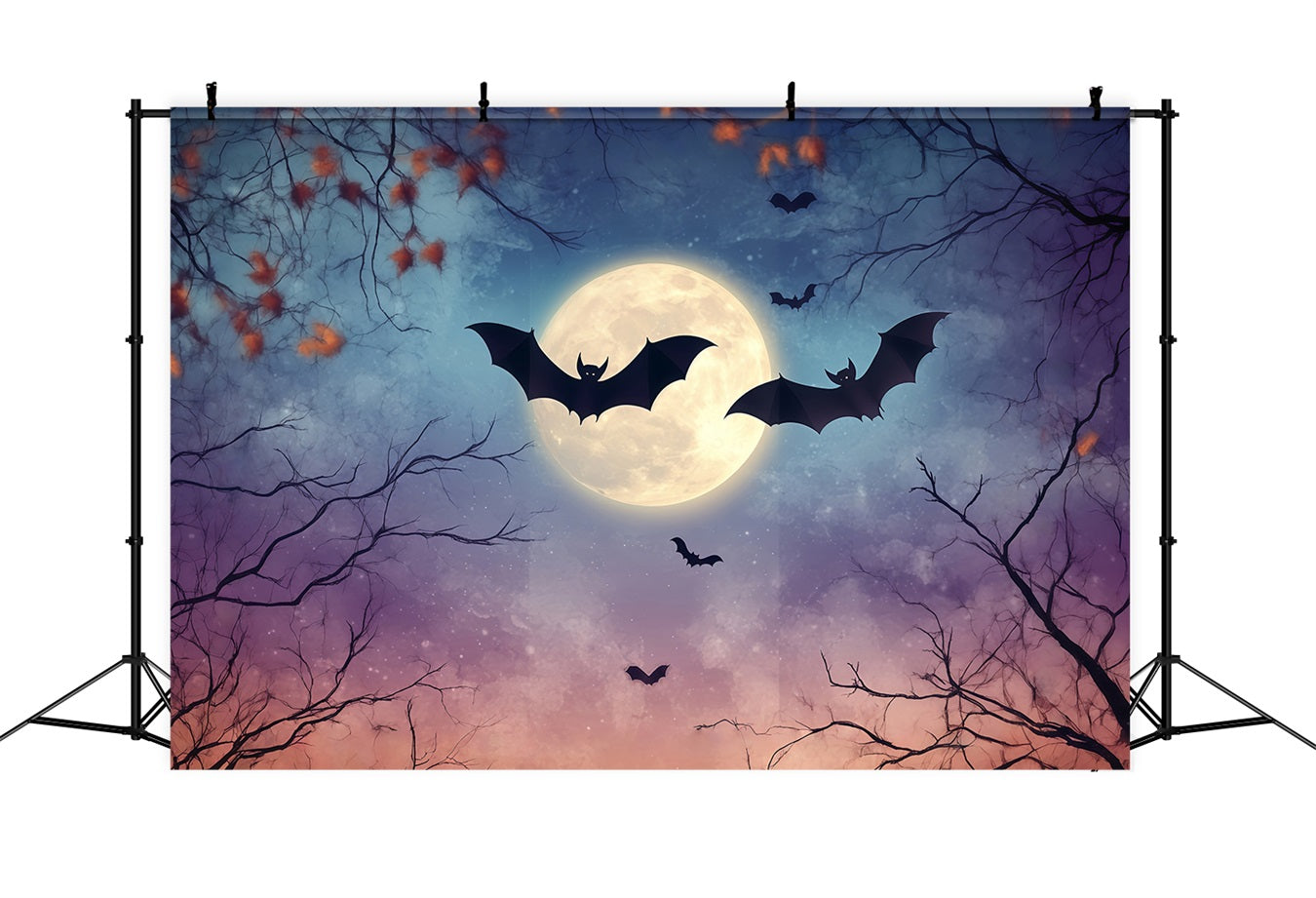 Halloween Full Moon Bats and Autumn Branches Halloween Photography Backdrop UK TWW58-41