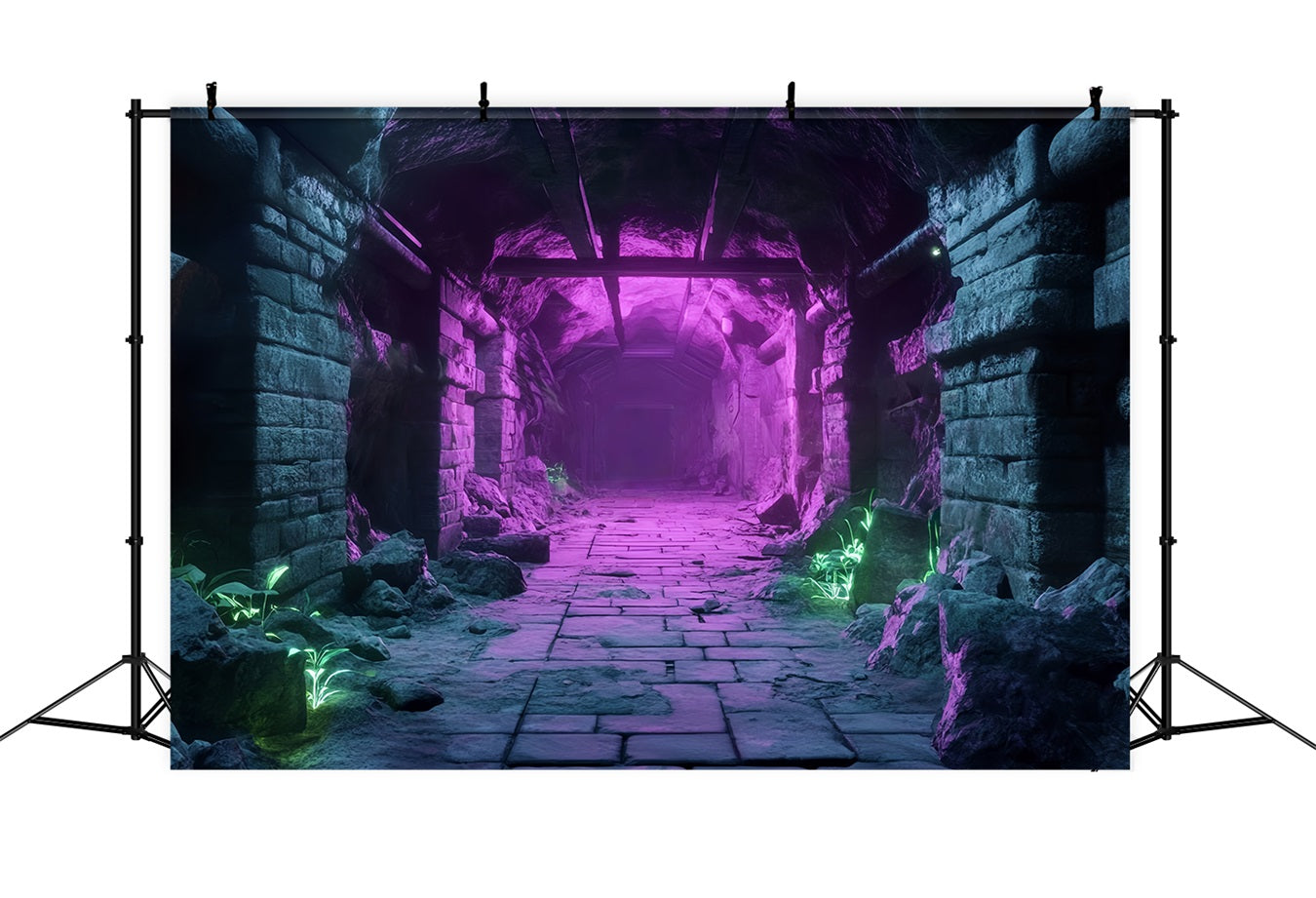 Halloween Ancient Stone Tunnel with Neon Lights Halloween Backdrops for Photos UK TWW58-51