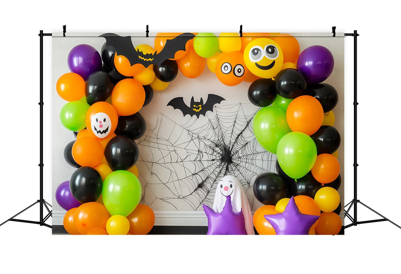 Halloween Wall Backdrop Colorful Balloon Arch with Bats and Ghosts Halloween Backdrops UK TWW58-6