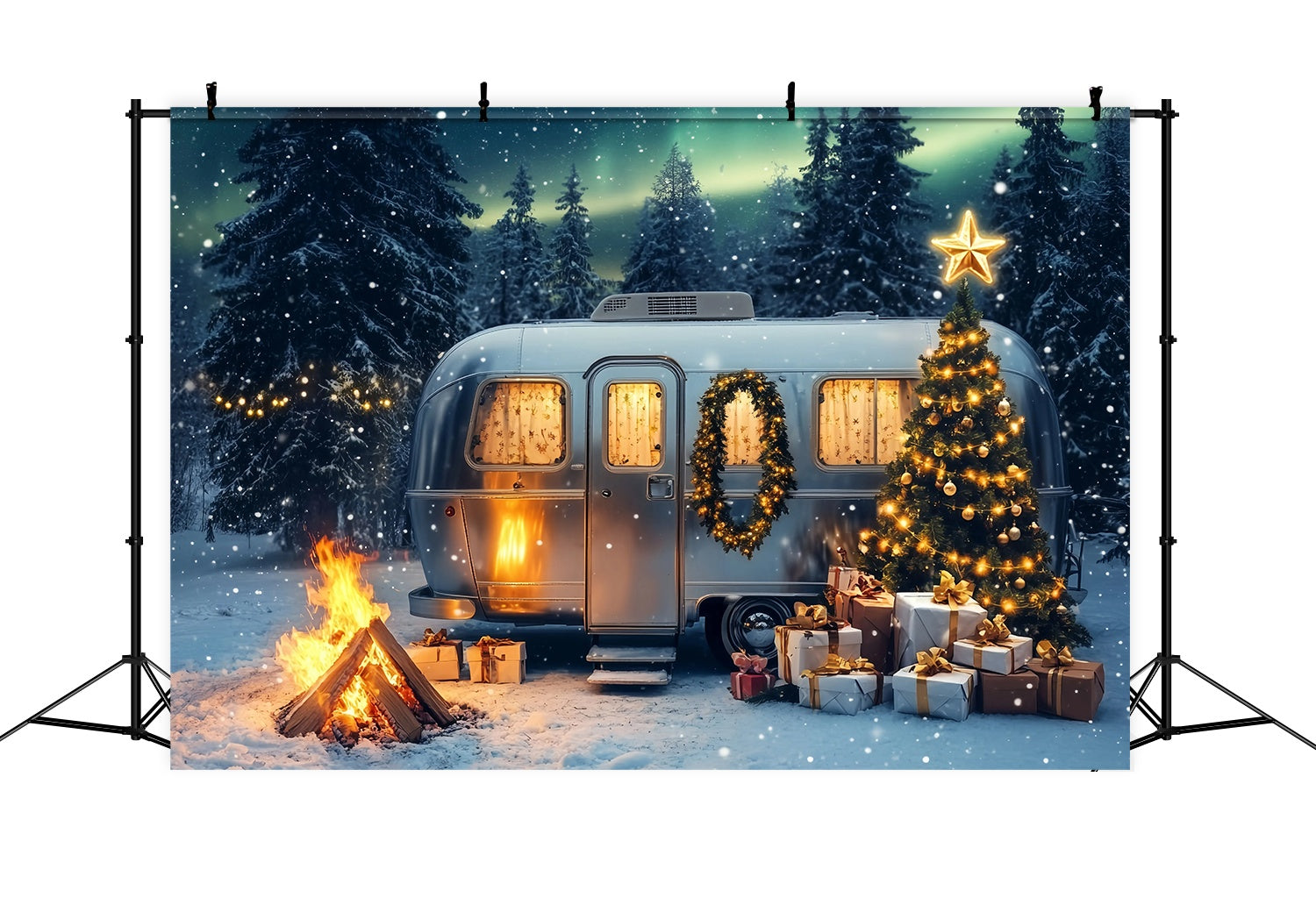 Christmas Tree Farm Backdrop Snowy Camper Christmas Tree Magic Backdrop Christmas UK TWW58-86