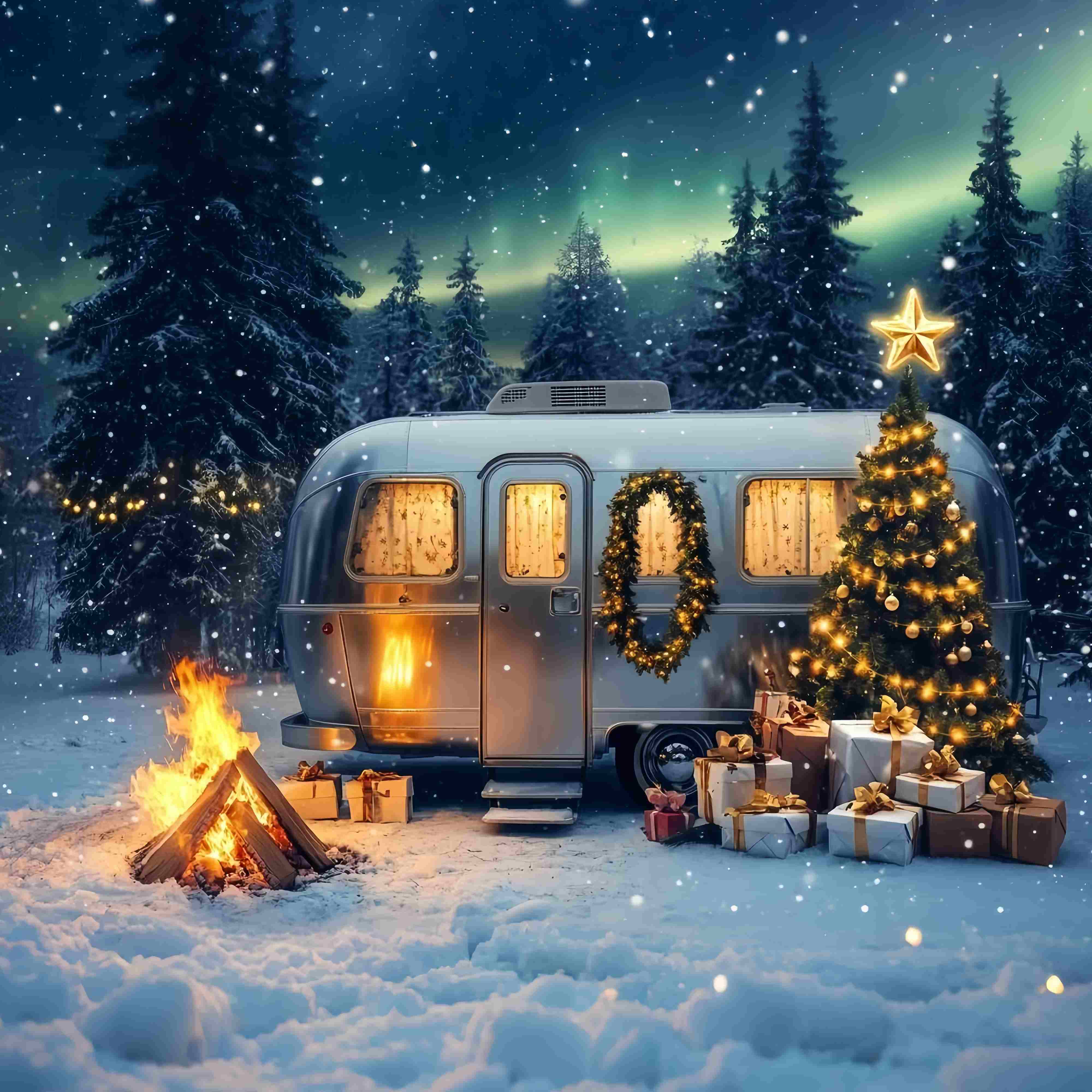 Christmas Tree Farm Backdrop Snowy Camper Christmas Tree Magic Backdrop Christmas UK TWW58-86