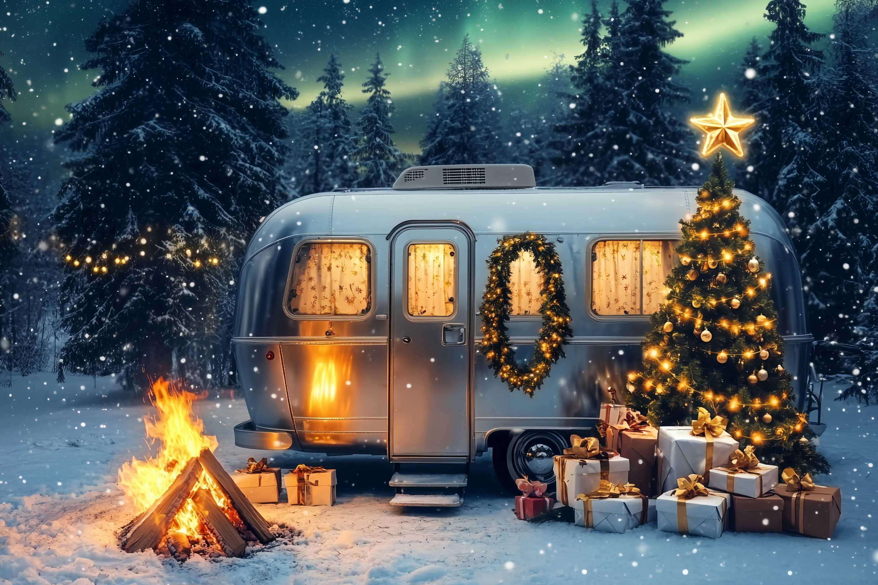 Christmas Tree Farm Backdrop Snowy Camper Christmas Tree Magic Backdrop Christmas UK TWW58-86