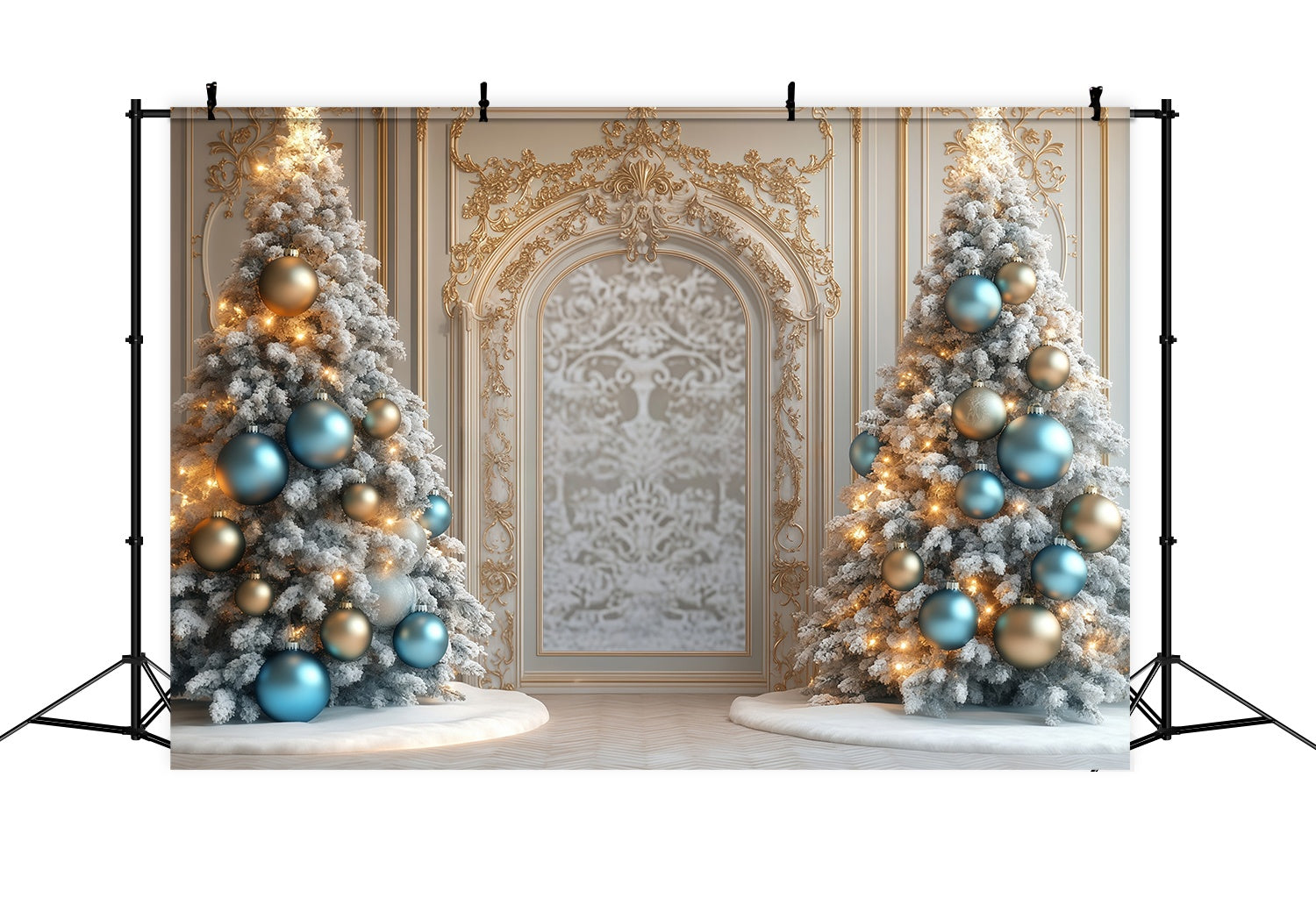 Christmas Tree Backdrop Golden Trim Frosted Trees Archway Christmas Backdrops for Photography UK TWW58-97