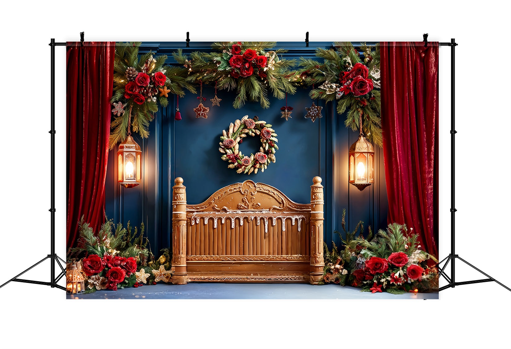 Christmas Headboard Backdrop Festive Red Curtain Garland Christmas Backdrop UK TWW59-100