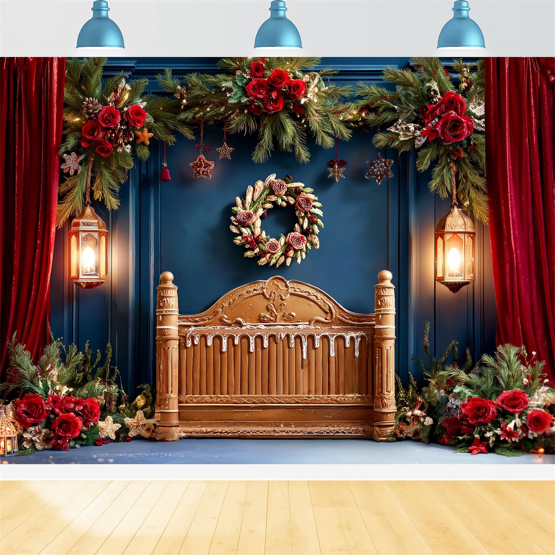 Christmas Headboard Backdrop Festive Red Curtain Garland Christmas Backdrop UK TWW59-100