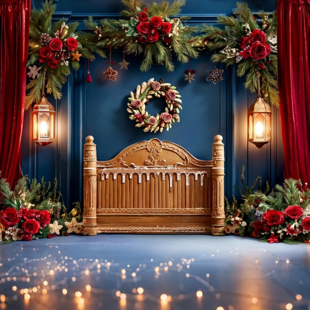 Christmas Headboard Backdrop Festive Red Curtain Garland Christmas Backdrop UK TWW59-100