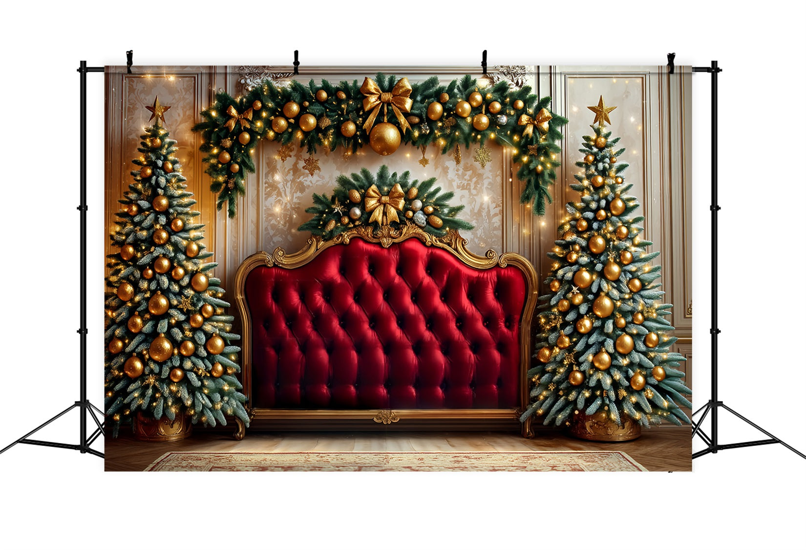 Headboard Backdrop Golden Ornaments Red Velvet Christmas Backdrop Ideas UK TWW59-104