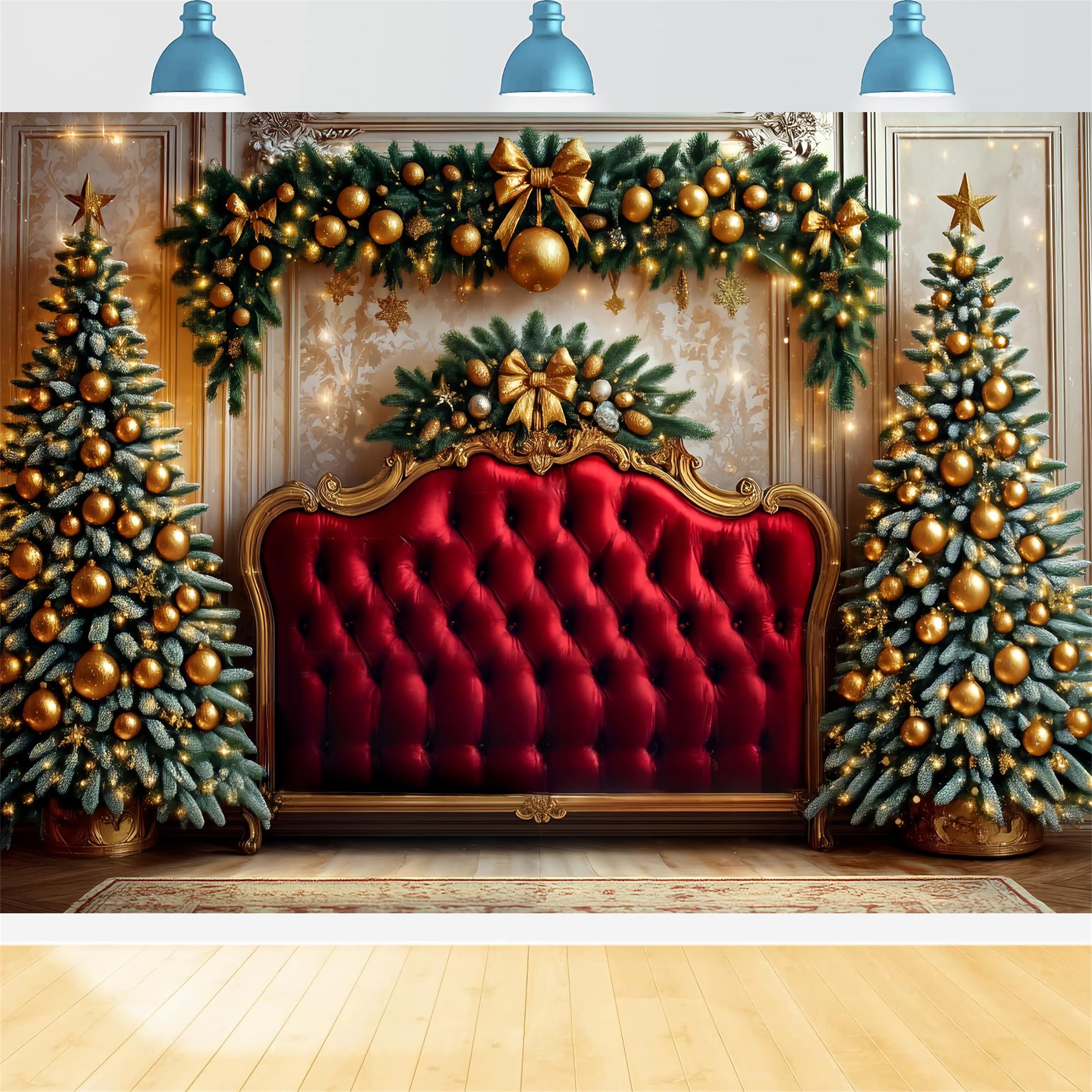 Headboard Backdrop Golden Ornaments Red Velvet Christmas Backdrop Ideas UK TWW59-104