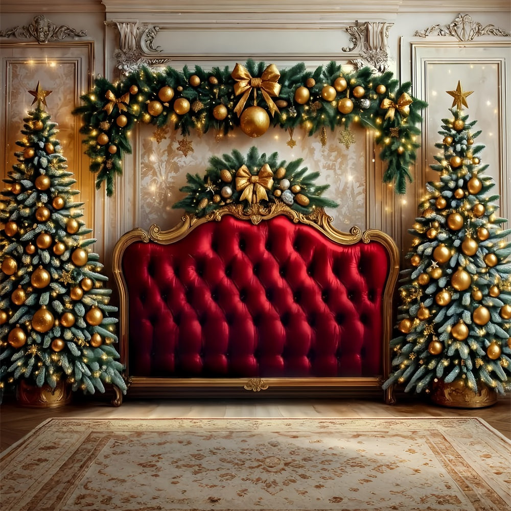 Headboard Backdrop Golden Ornaments Red Velvet Christmas Backdrop Ideas UK TWW59-104