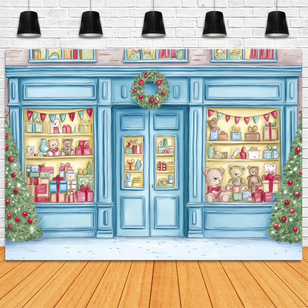 Toy Store Backdrop Toy Storefront Teddy Bears Display Christmas Backdrop UK TWW59-105