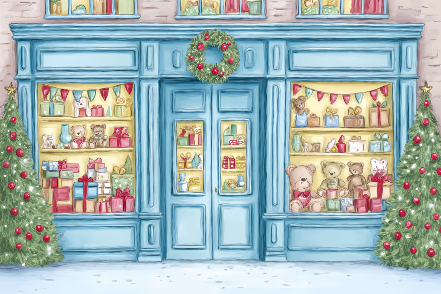 Toy Store Backdrop Toy Storefront Teddy Bears Display Christmas Backdrop UK TWW59-105