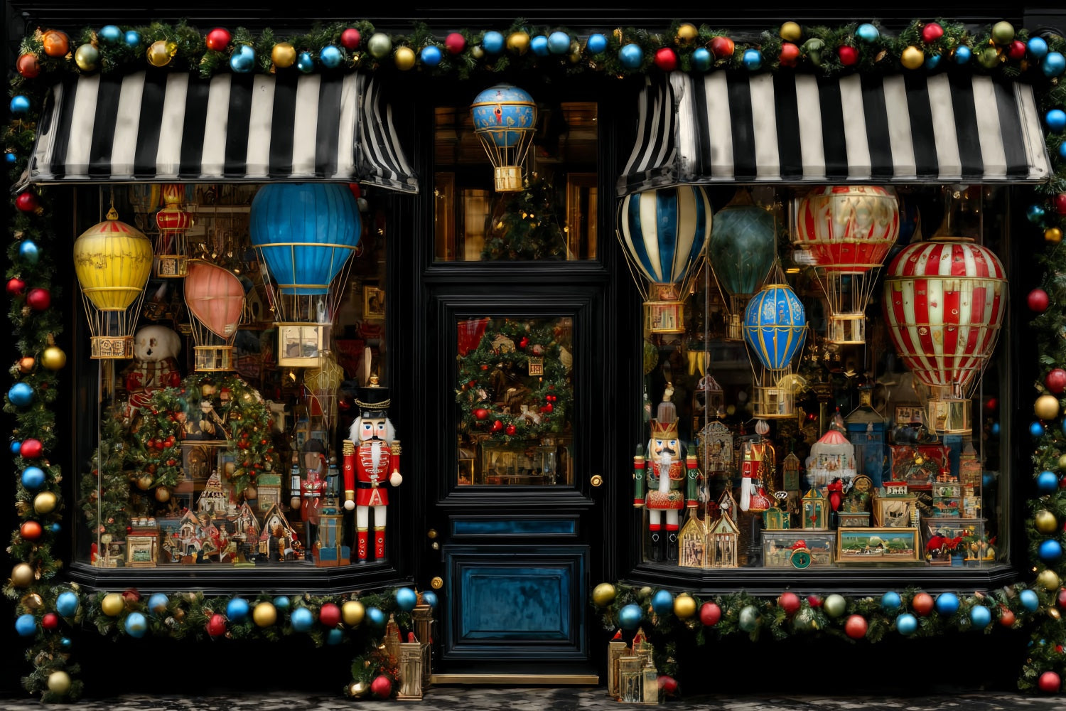 Toy Store Backdrop Nutcracker Hot Air Balloon Display Christmas Photo Backdrop UK TWW59-107