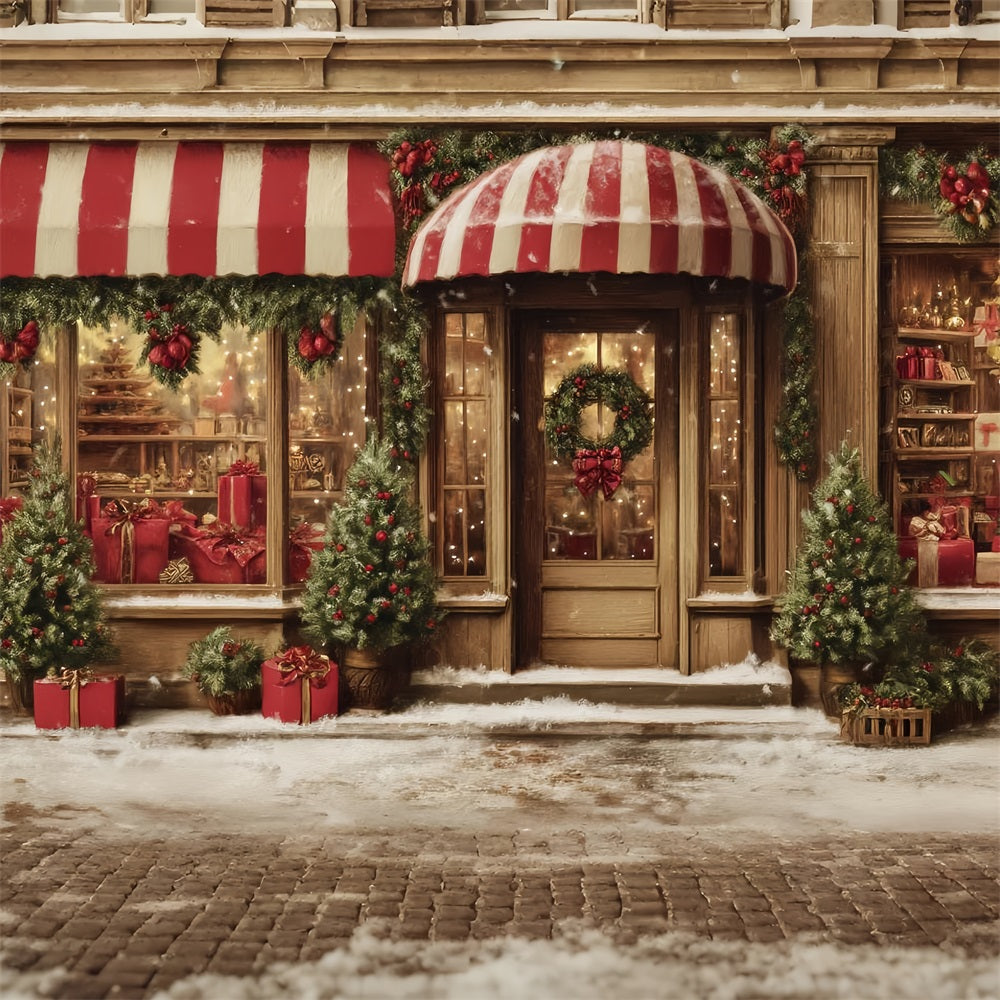 Toy Store Backdrop Candy Cane Gift Shopfront Christmas Photography Backdrops UK TWW59-109
