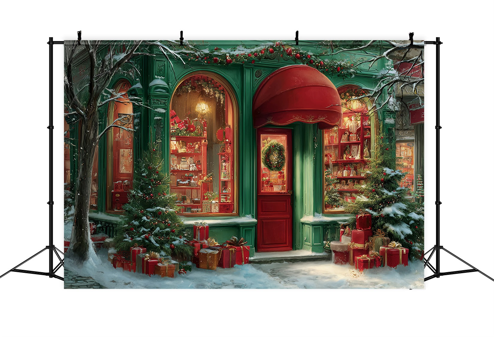 Toy Store Backdrop Holiday Boutique Red Awning Christmas Backdrops for Photos UK TWW59-111