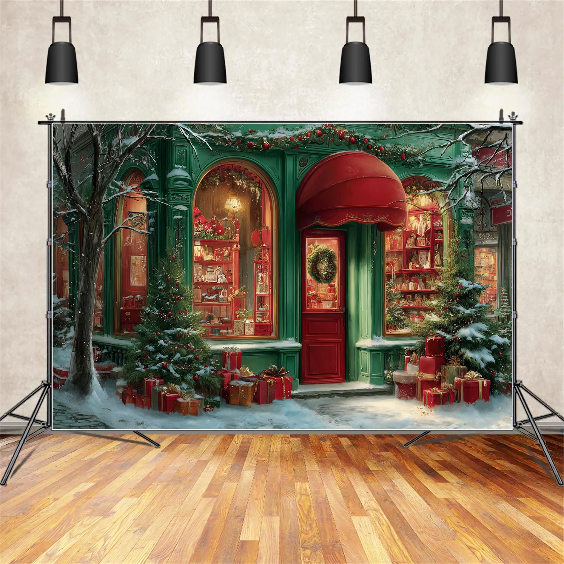 Toy Store Backdrop Holiday Boutique Red Awning Christmas Backdrops for Photos UK TWW59-111