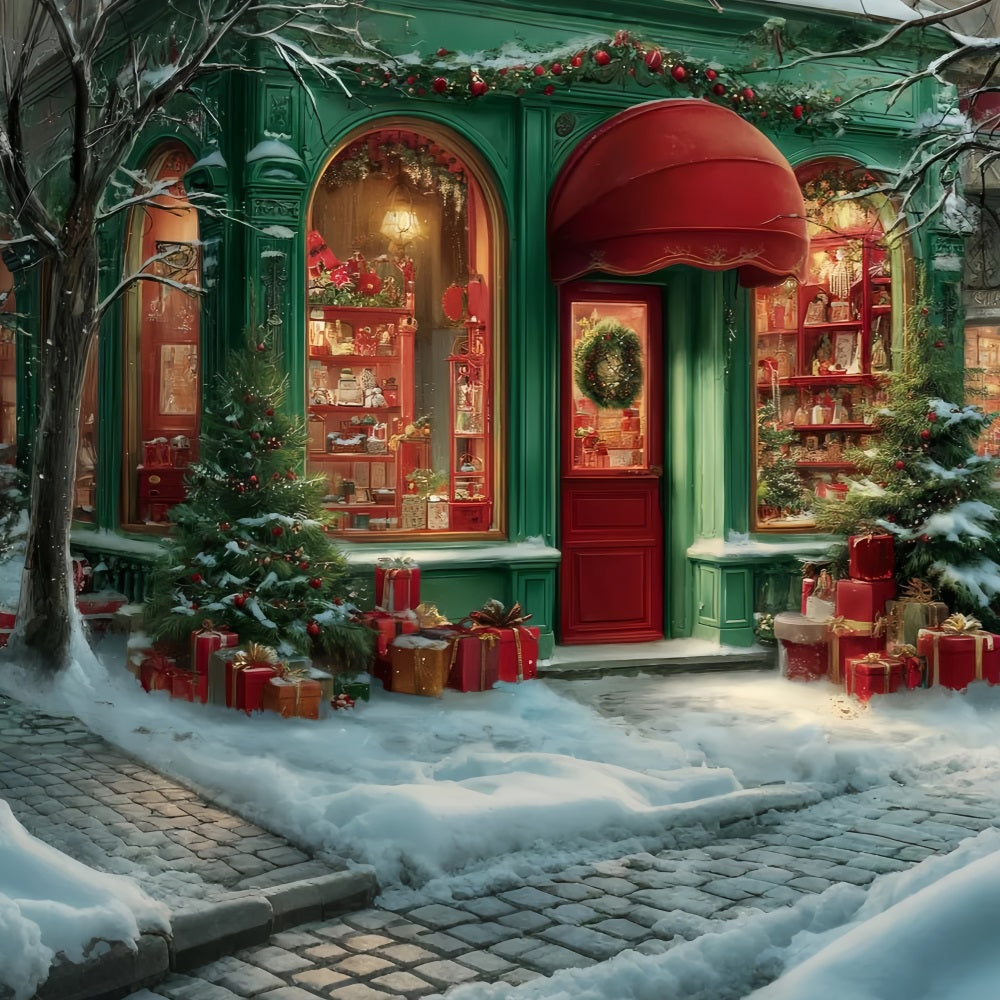 Toy Store Backdrop Holiday Boutique Red Awning Christmas Backdrops for Photos UK TWW59-111