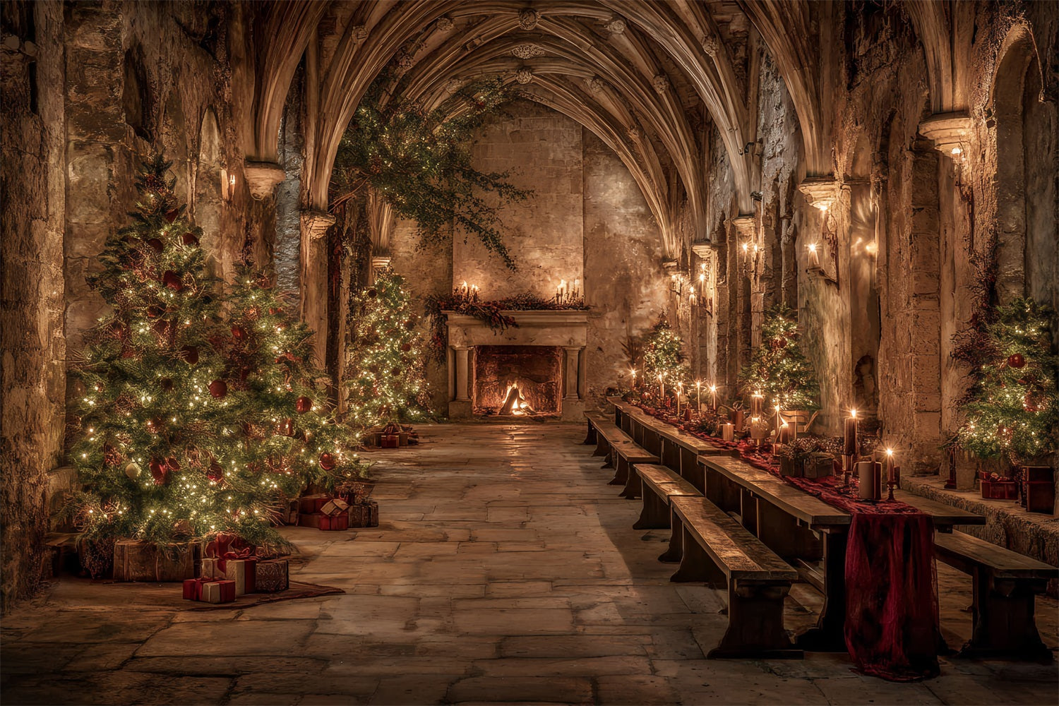 Church Backdrop Medieval Banquet Hall Christmas Professional Christmas Backdrops UK TWW59-112