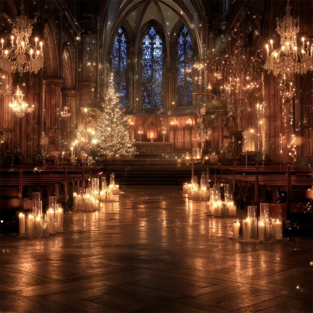 Church Backdrop Golden Candlelit Cathedral Magic Christmas Photography Backdrops UK TWW59-114