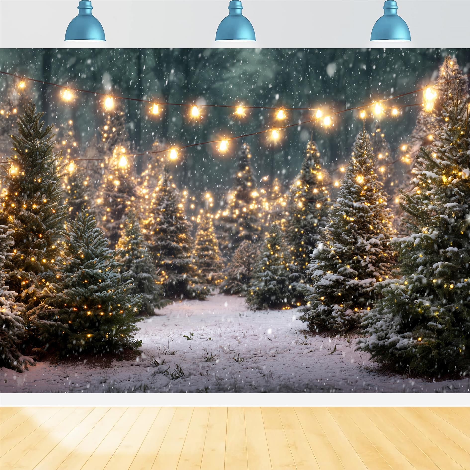 Christmas Farm Backdrop Twinkling Forest Lights Christmas Tree Backdrop UK TWW59-116