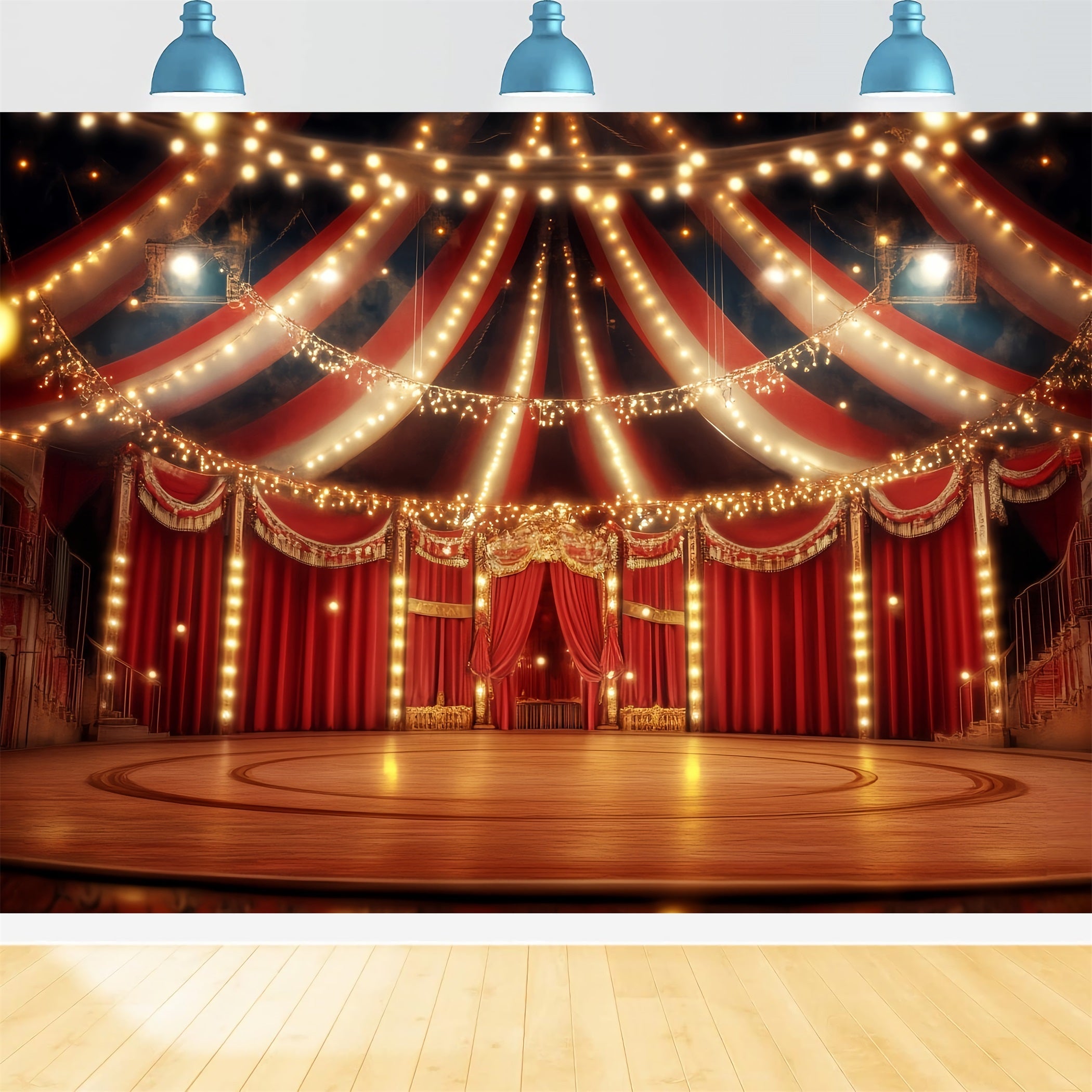 Carnival Tent Backdrop Grand Red Velvet Stage Photography Circus Backdrop UK TWW59-12