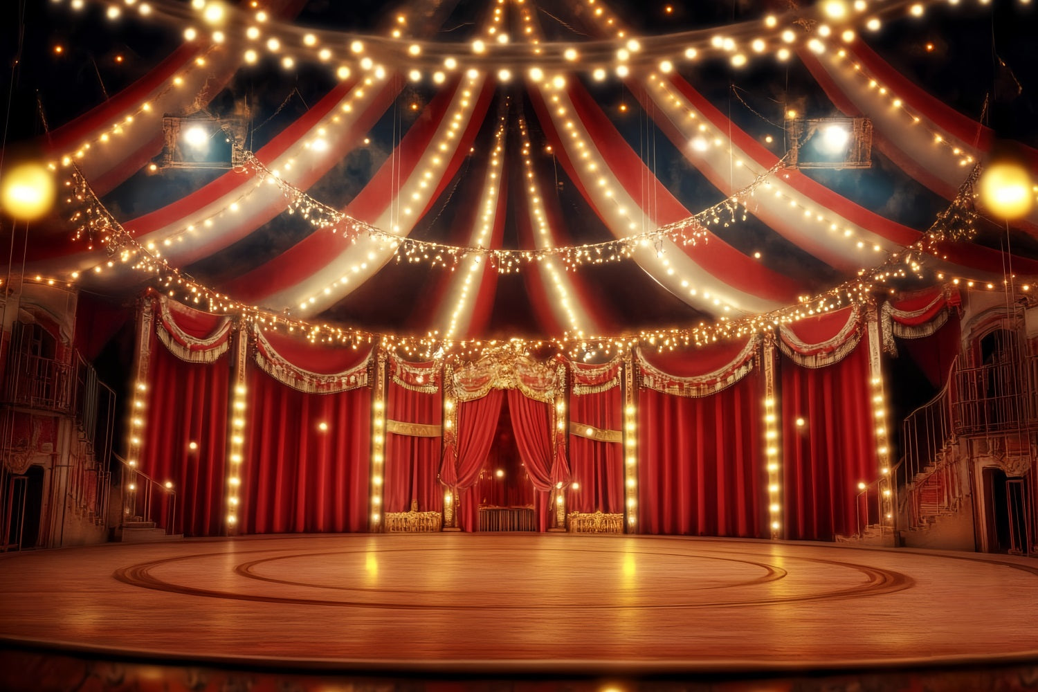 Carnival Tent Backdrop Grand Red Velvet Stage Photography Circus Backdrop UK TWW59-12