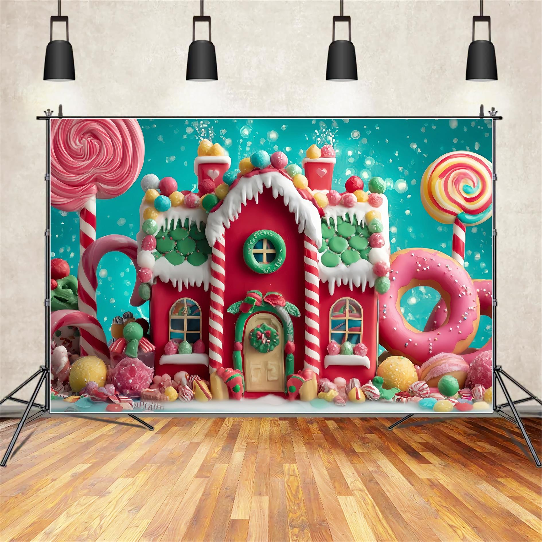 Candyland Backdrop Sweet Gingerbread Candy House Christmas Backdrops for Photos UK TWW59-123
