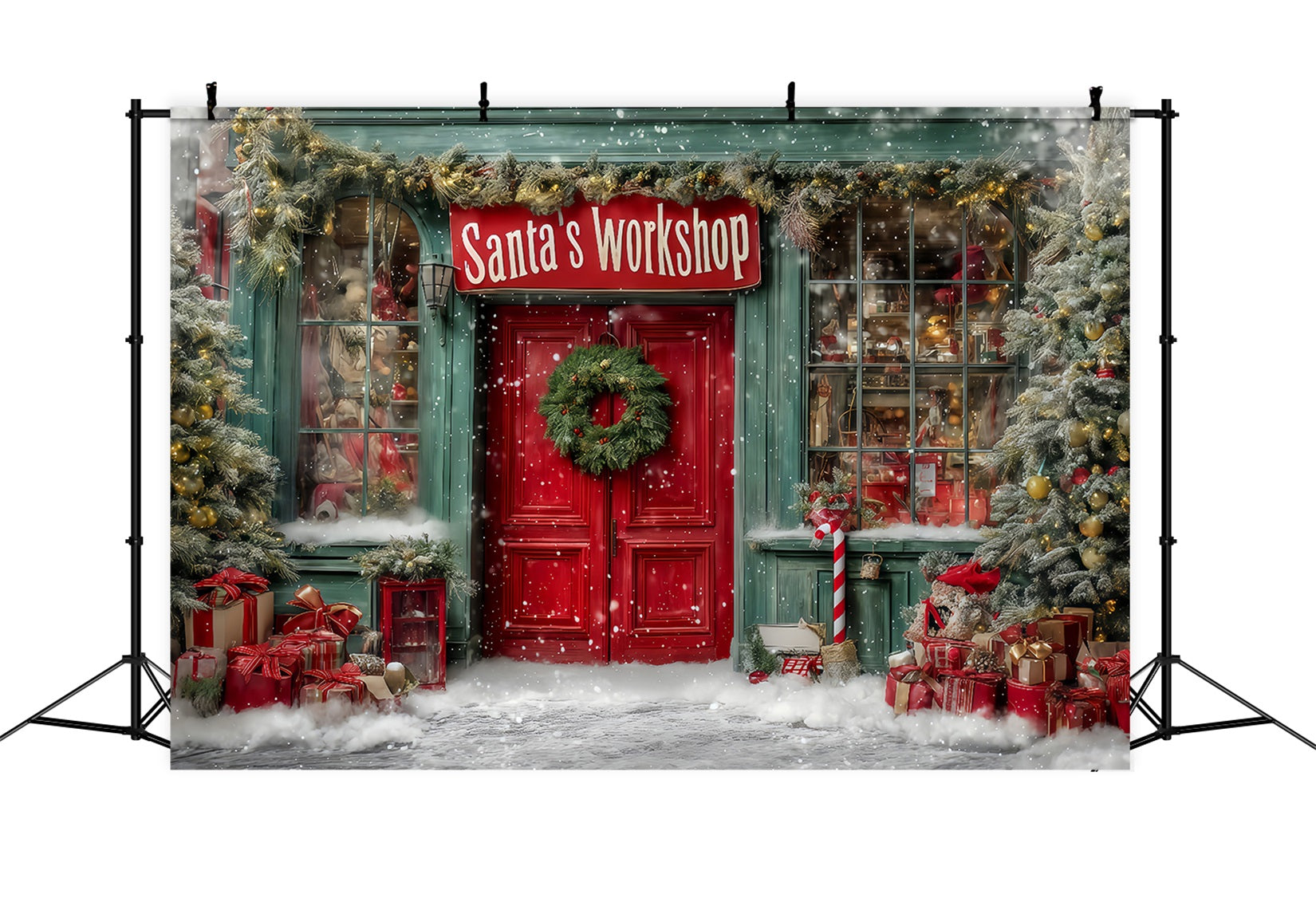 Santa’s Workshop Backdrop Santa Workshop Festive Front Christmas Backdrops UK TWW59-127