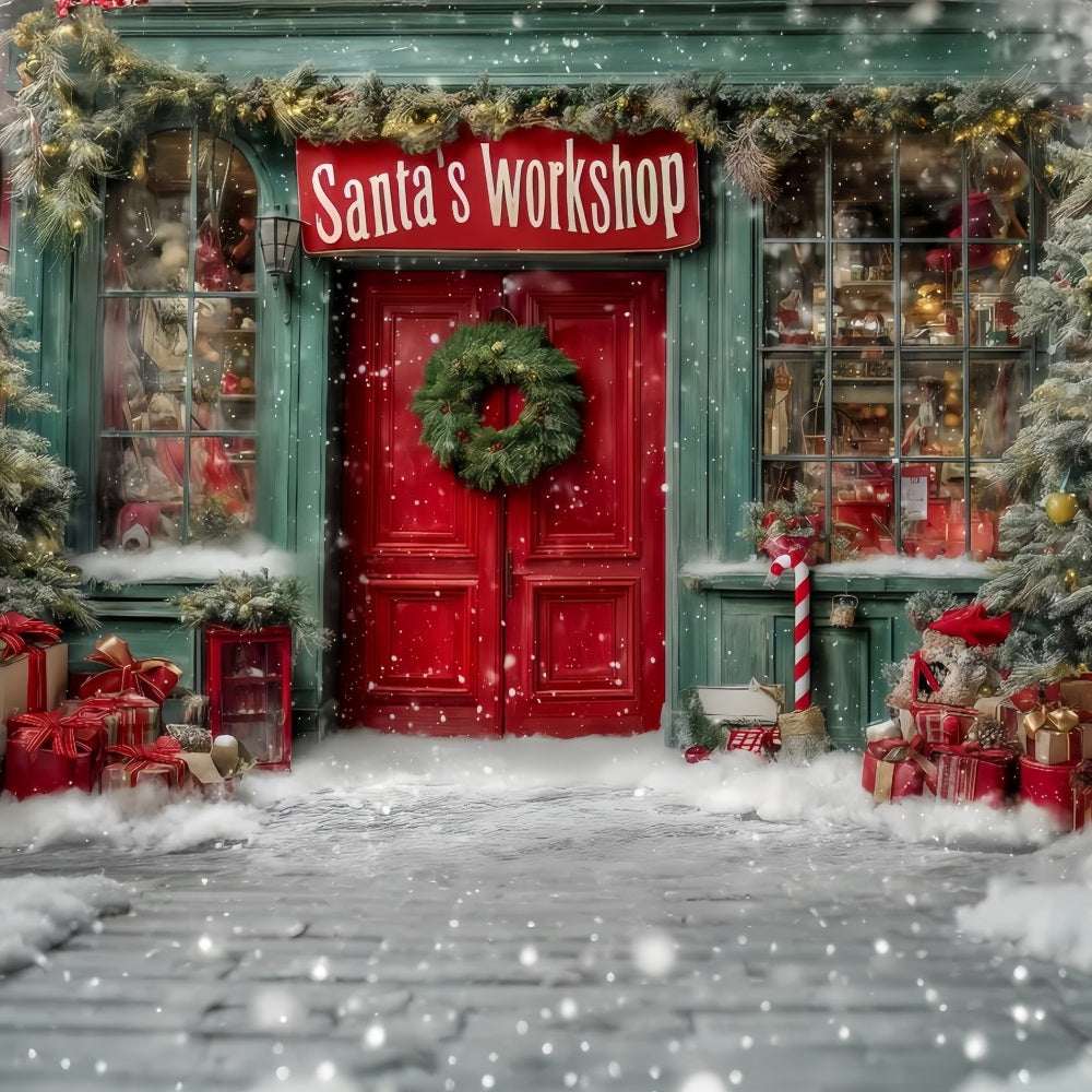 Santa’s Workshop Backdrop Santa Workshop Festive Front Christmas Backdrops UK TWW59-127