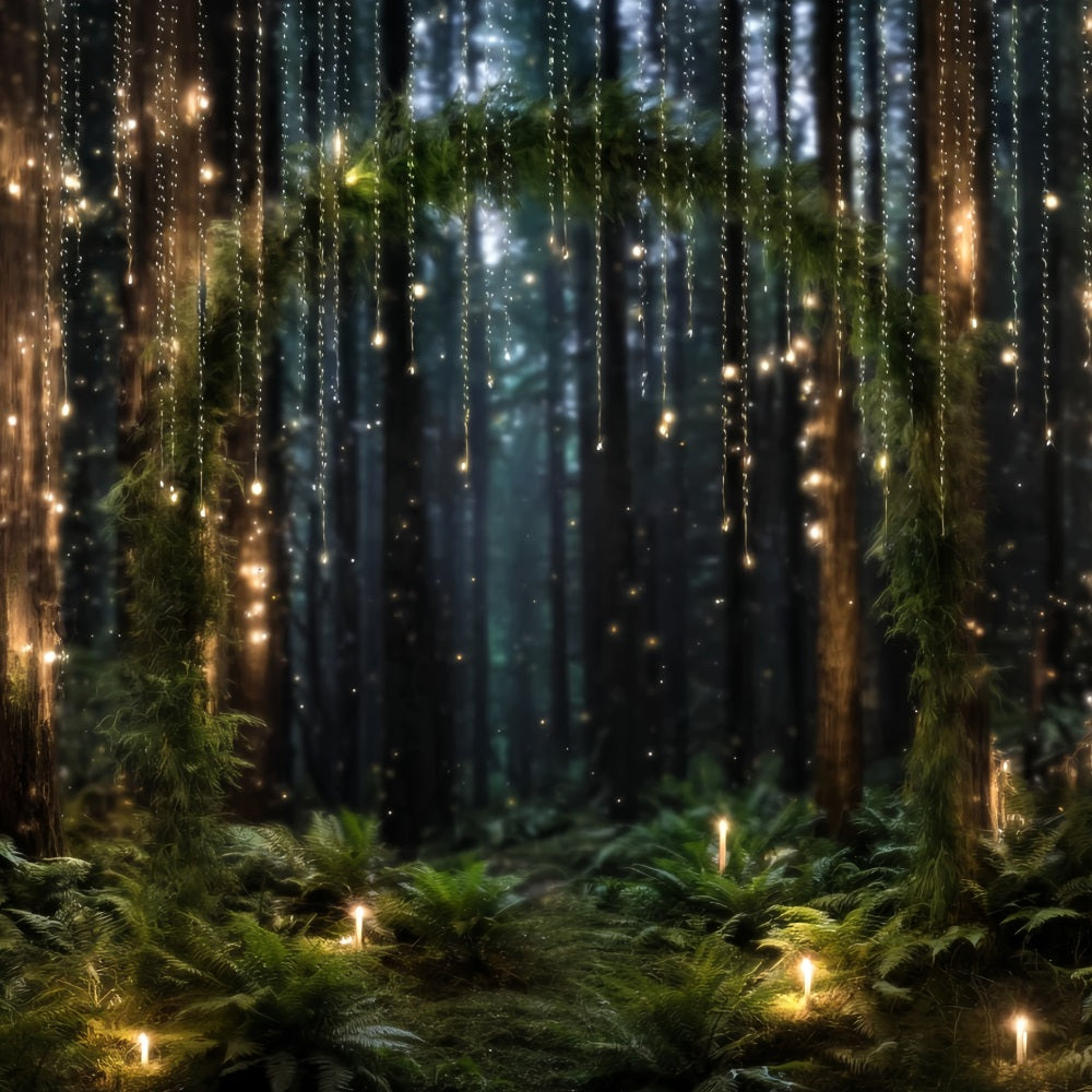 Night Forest Backdrop Glowing Fairy Light Arch Forest Photography Backdrop UK TWW59-131