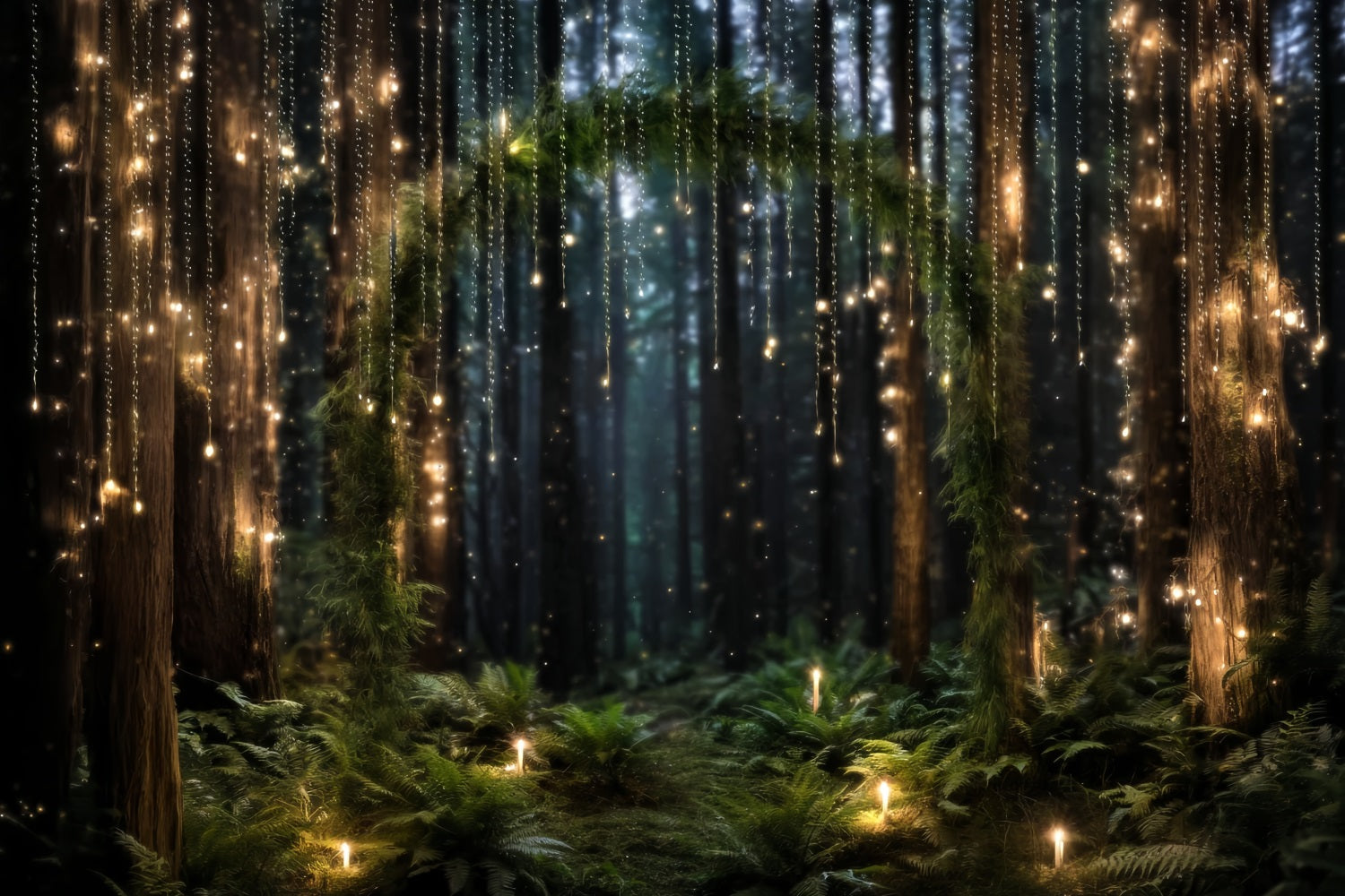 Night Forest Backdrop Glowing Fairy Light Arch Forest Photography Backdrop UK TWW59-131