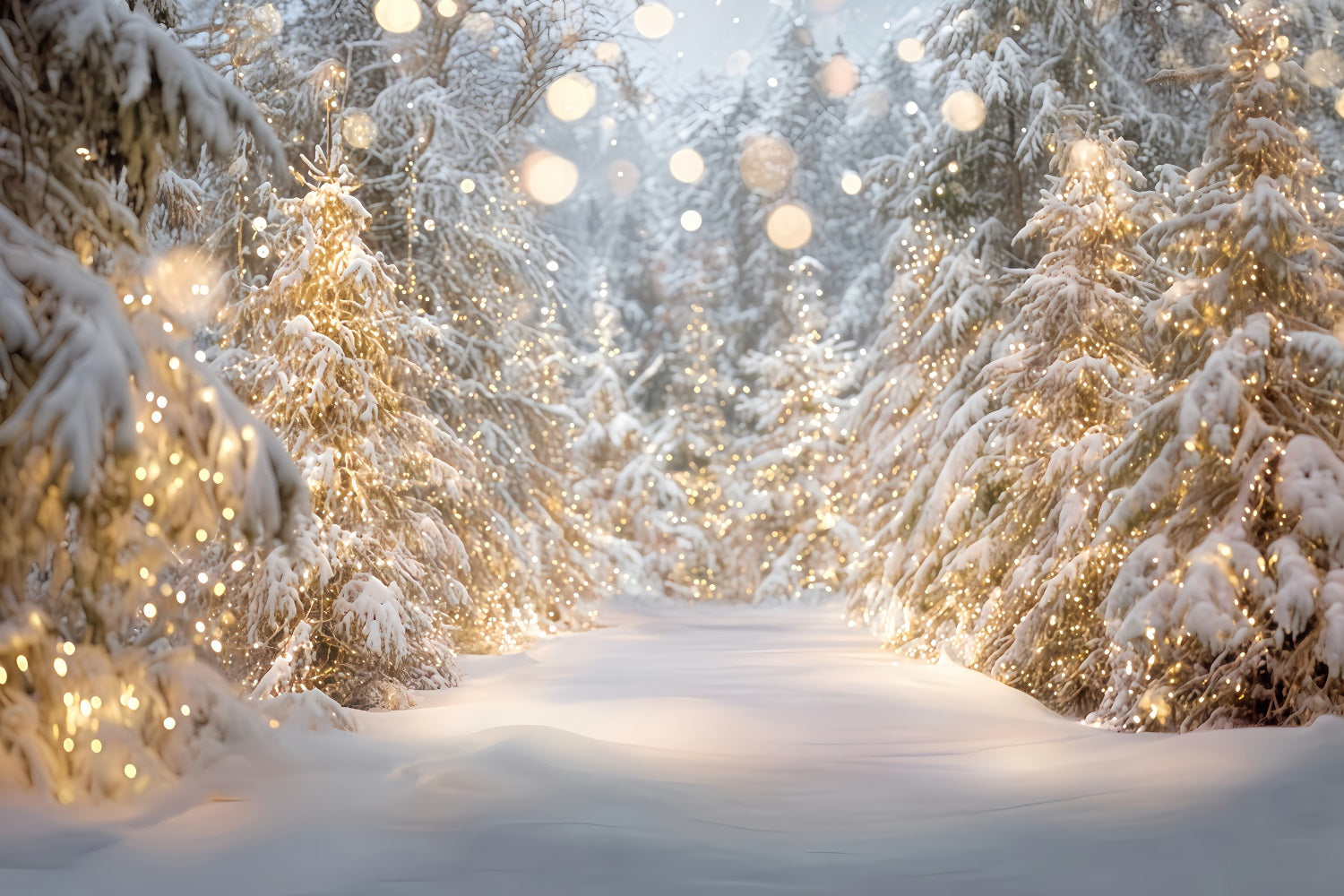 Snowy Forest Backdrop Snow Trees Golden Lights Winter Forest Backdrop UK TWW59-133
