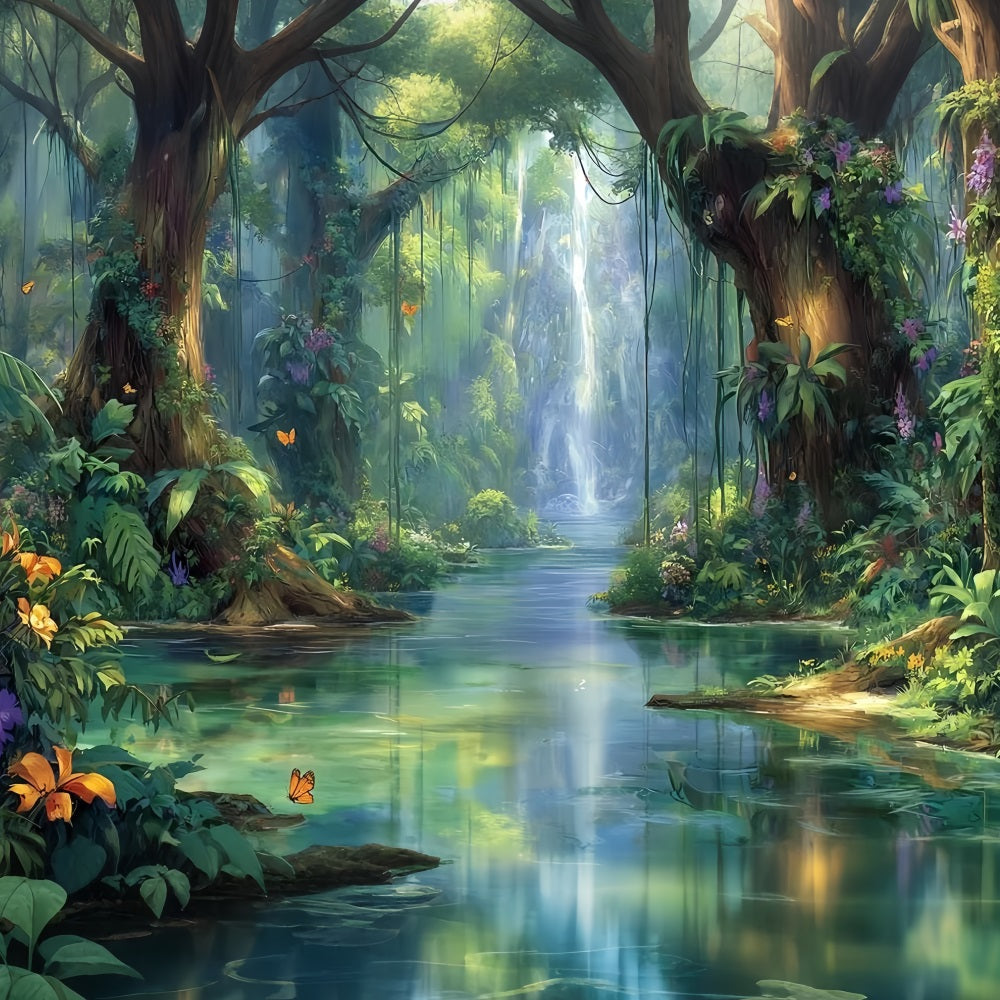 Rainforest Backdrop Enchanted Waterfall Jungle Paradise Fantasy Forest Backdrop UK TWW59-137