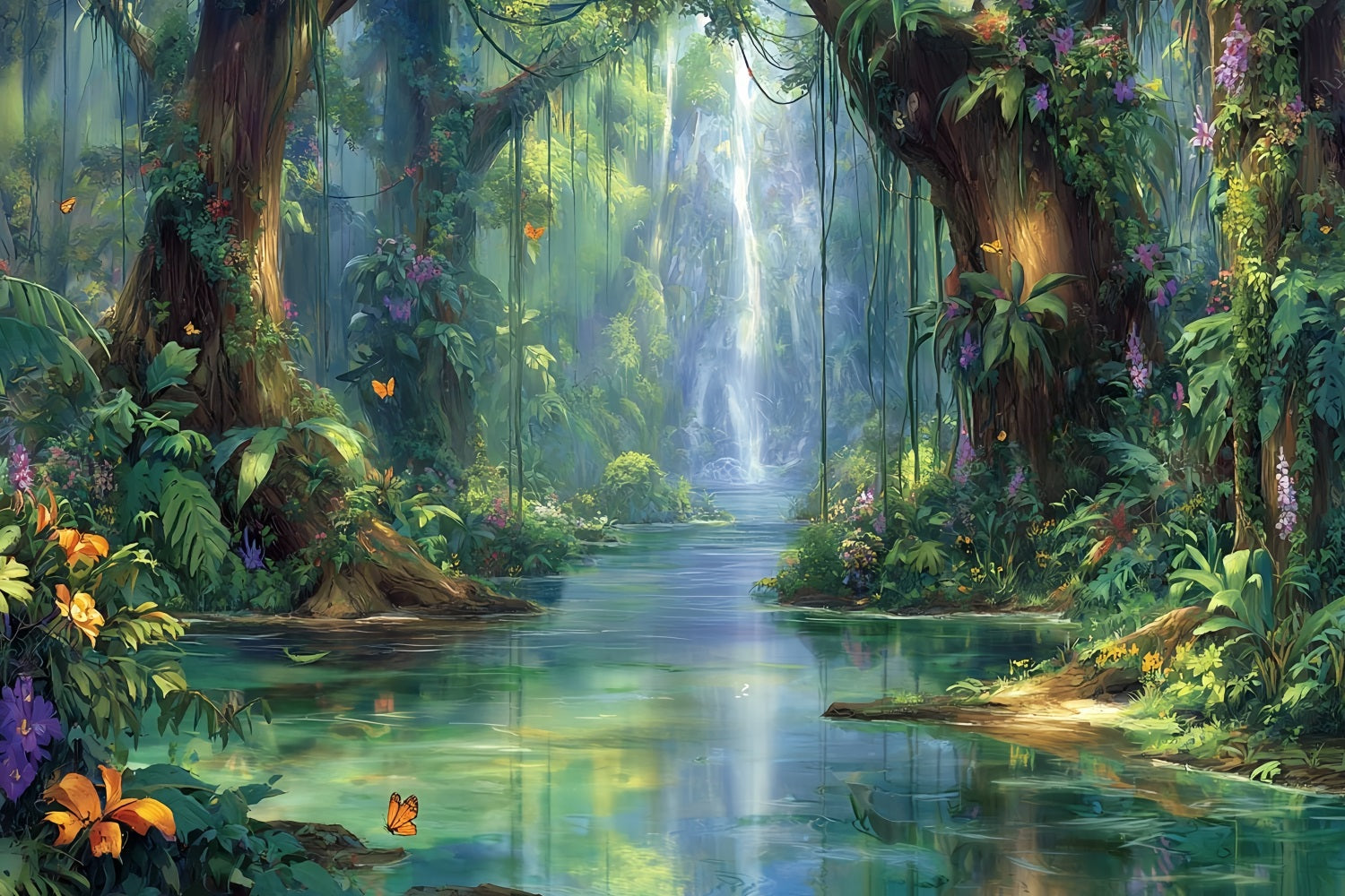 Rainforest Backdrop Enchanted Waterfall Jungle Paradise Fantasy Forest Backdrop UK TWW59-137