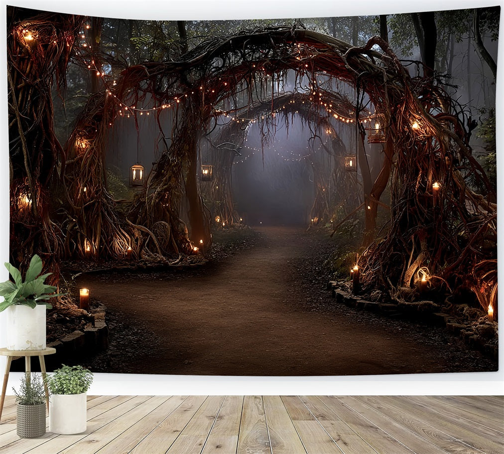 Creepy Forest Backdrop Lantern Path Twisted Roots Dark Forest Backdrop UK TWW59-141