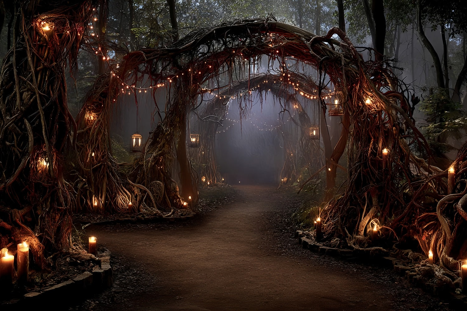 Creepy Forest Backdrop Lantern Path Twisted Roots Dark Forest Backdrop UK TWW59-141
