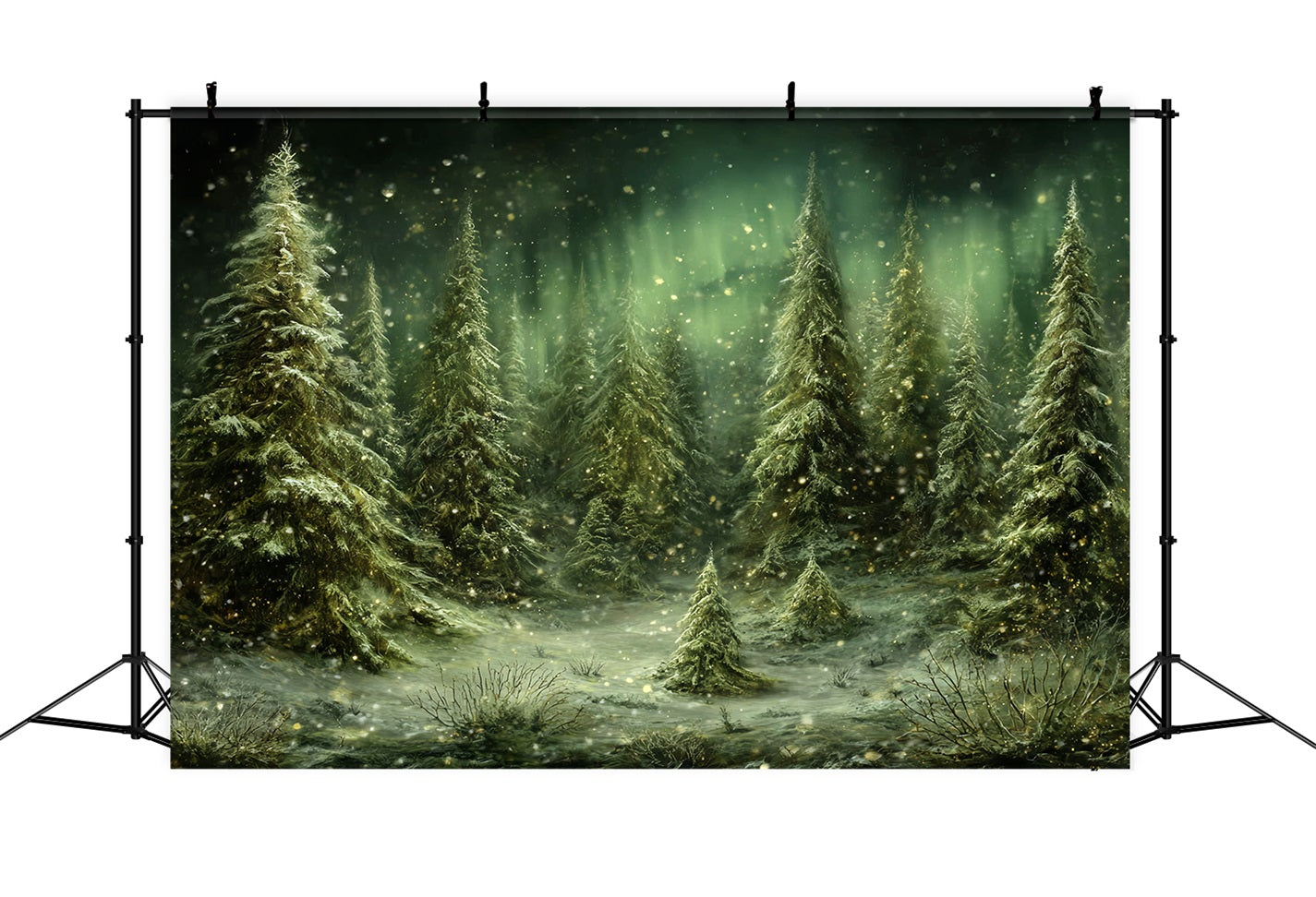 Pine Forest Backdrop Snowy Trees Northern Lights Snowy Forest Backdrop UK TWW59-143