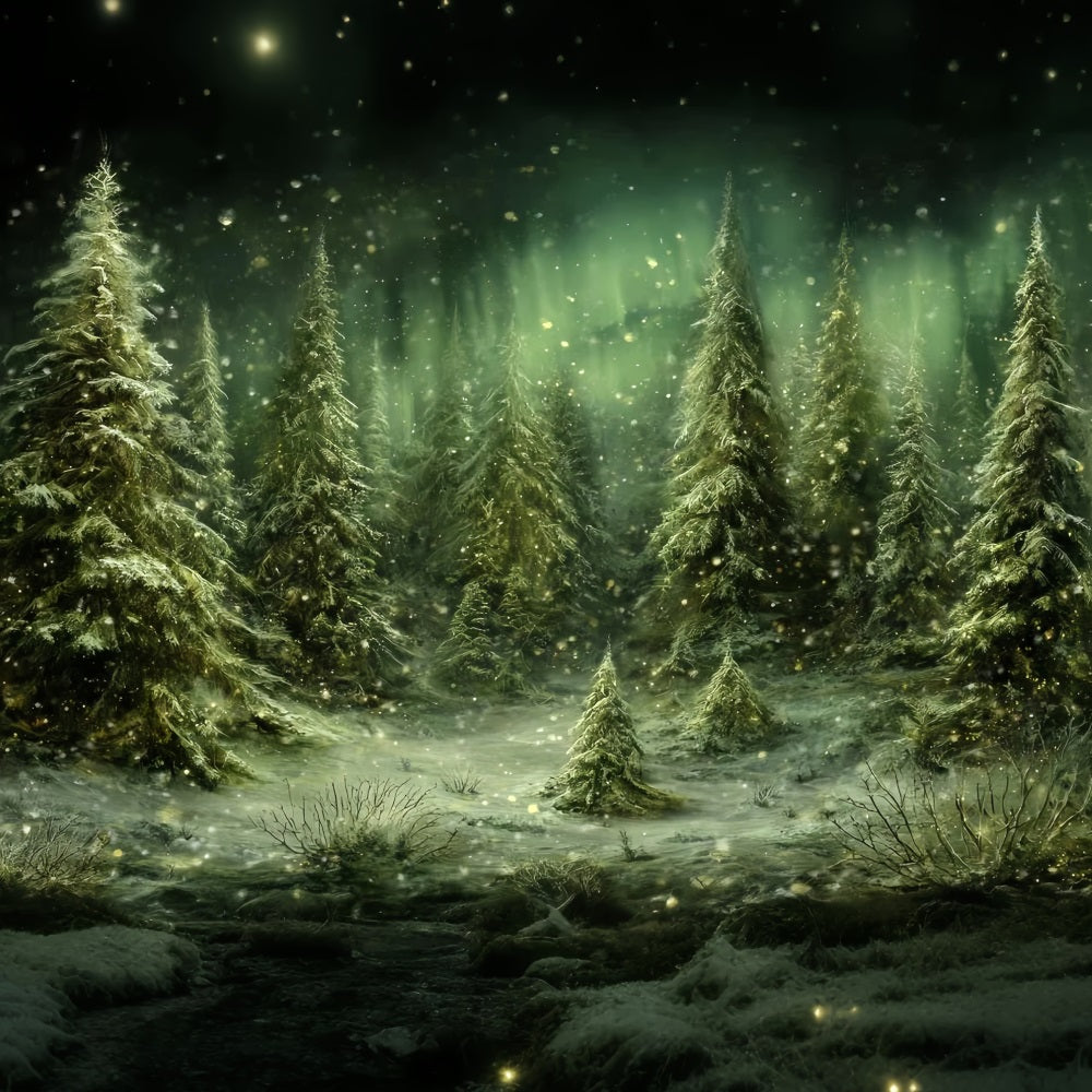 Pine Forest Backdrop Snowy Trees Northern Lights Snowy Forest Backdrop UK TWW59-143