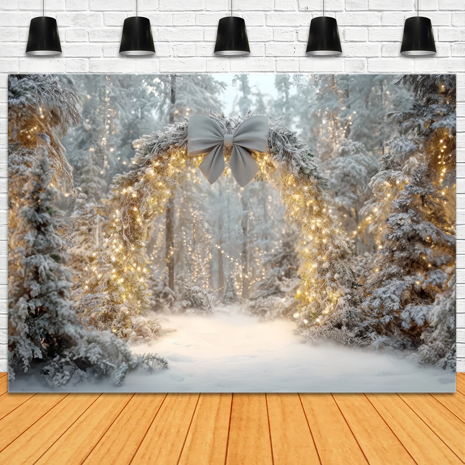 Christmas Forest Backdrop Snowy Arch Twinkling Lights Fantasy Forest Backdrop UK TWW59-145