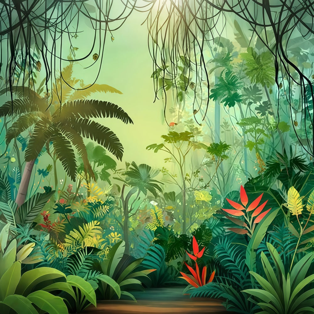 Rainforest Backdrop Tropical Jungle Foliage Paradise Forest Photography Backdrop UK TWW59-146