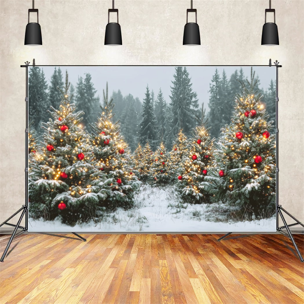 Christmas Forest Backdrop Snowy Trees Golden Ornaments Pine Forest Backdrop UK TWW59-147