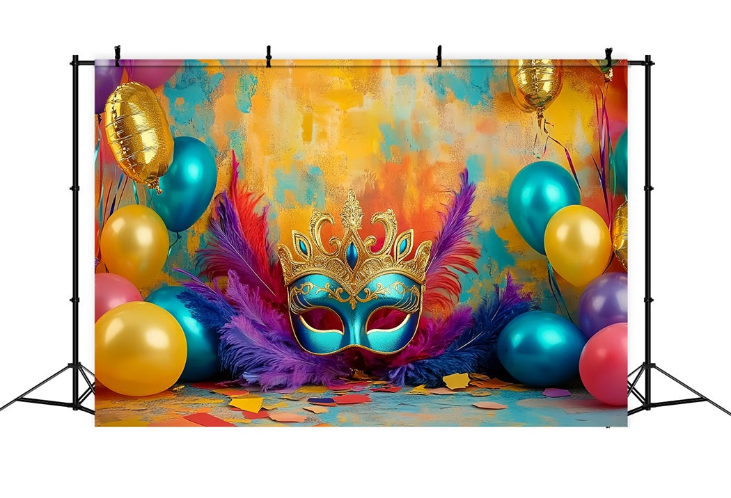 Mask Carnival Backdrop Colorful Mask Balloons Glow Carnival Backdrop UK TWW59-15