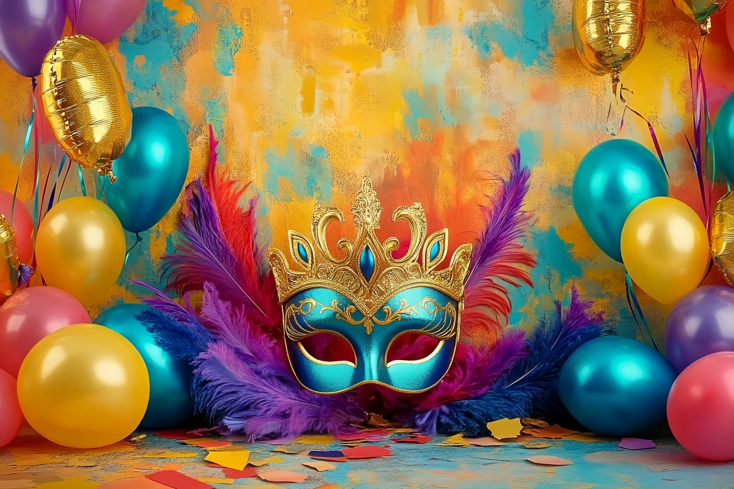 Mask Carnival Backdrop Colorful Mask Balloons Glow Carnival Backdrop UK TWW59-15