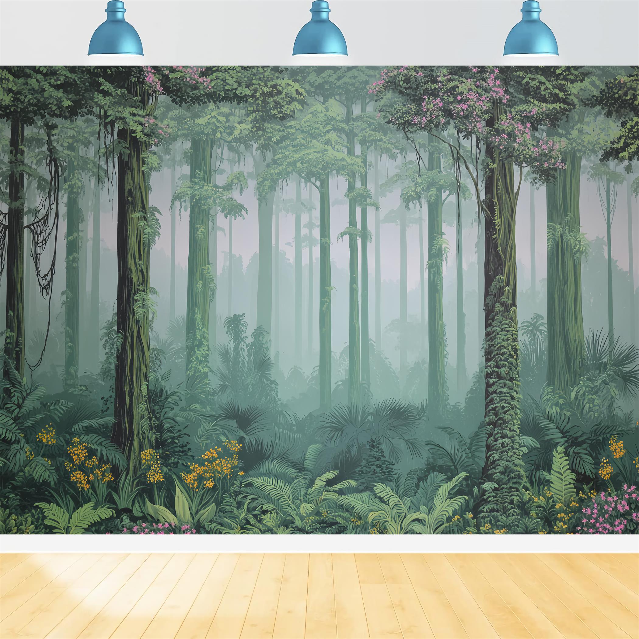 Rainforest Backdrop Misty Jungle Tropical Greens Forest Photo Backdrop UK TWW59-152