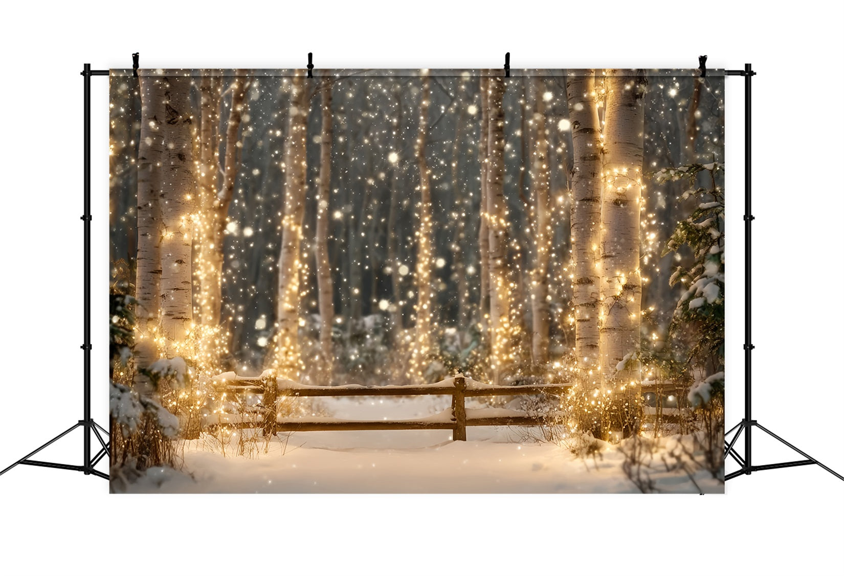 Night Forest Backdrop Snowy Birch Sparkling Lights Winter Forest Backdrop UK TWW59-157