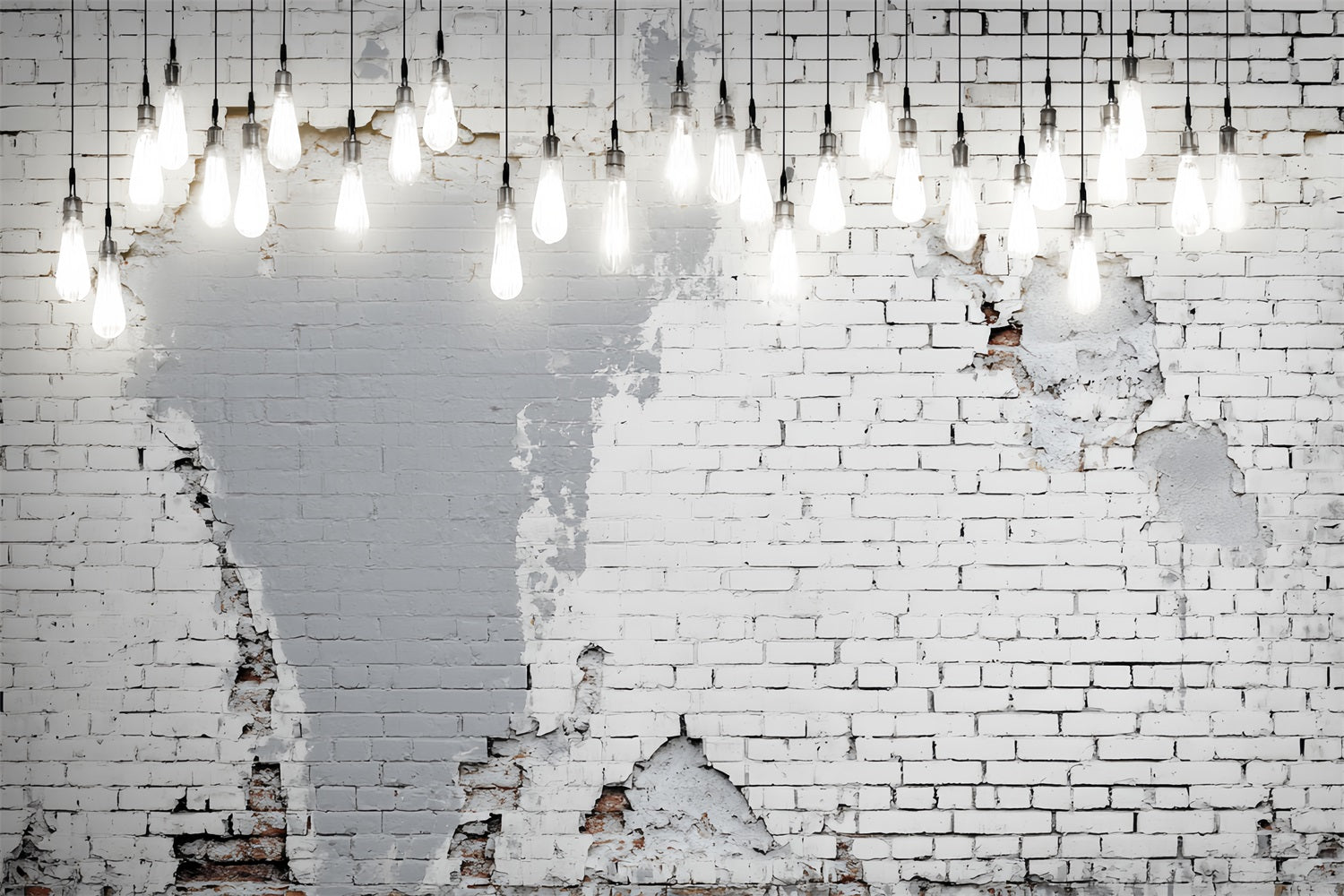 White Brick Wall Backdrop Hanging Bulbs Distressed White Wall Brick Backdrop UK TWW59-162