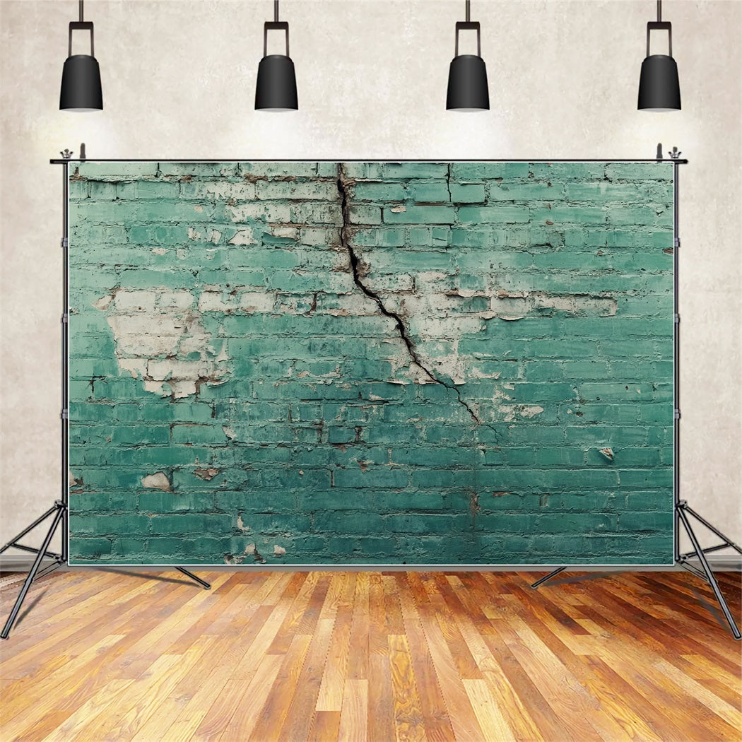 Brick Wall Photo Backdrop Aged Green Cracked Wall Brick Backdrop UK TWW59-171