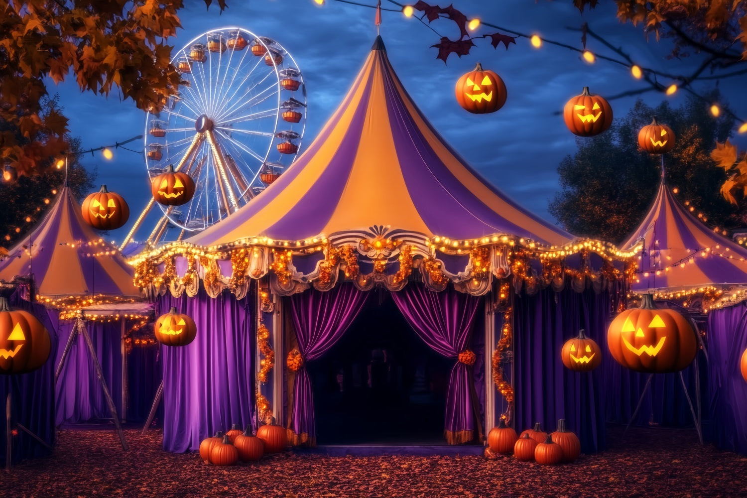 Halloween Circus Backdrop Purple Pumpkin Lantern Circus Backdrop Ideas UK TWW59-18