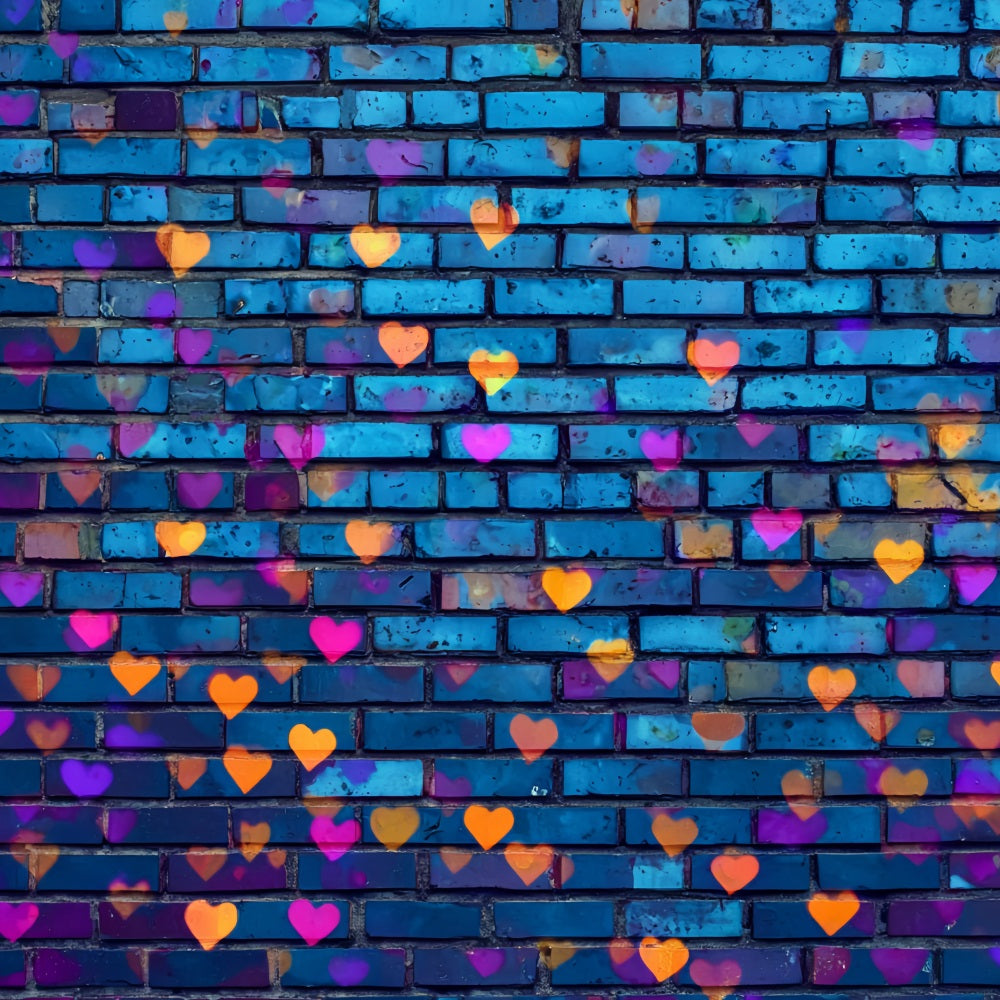 Brick Backdrop Photography Blue Wall Colorful Heart Graffiti Brick Backdrop UK TWW59-181