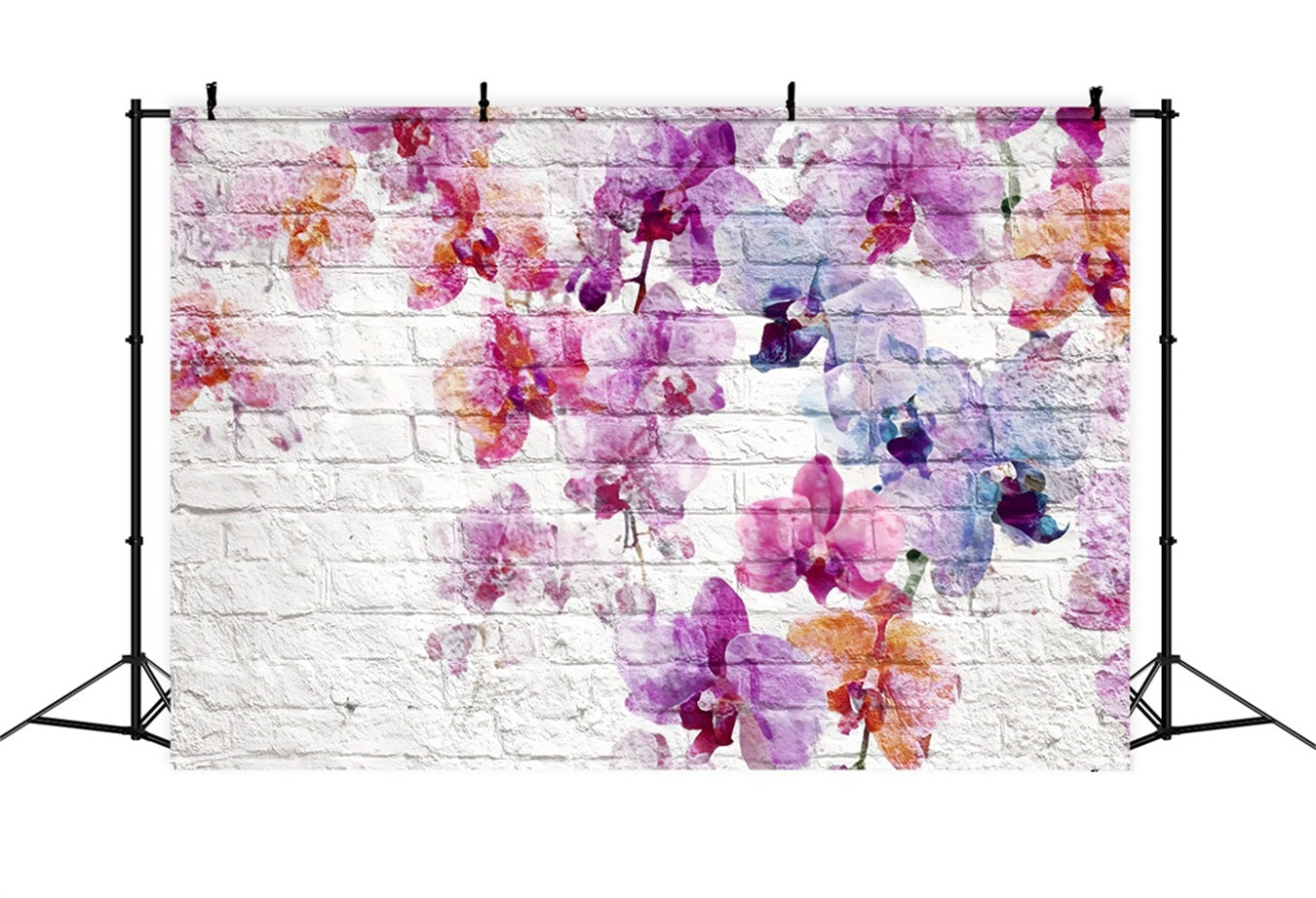 Brick Backdrops White Wall Watercolor Orchid Pattern Brick Wall Backdrop UK TWW59-182