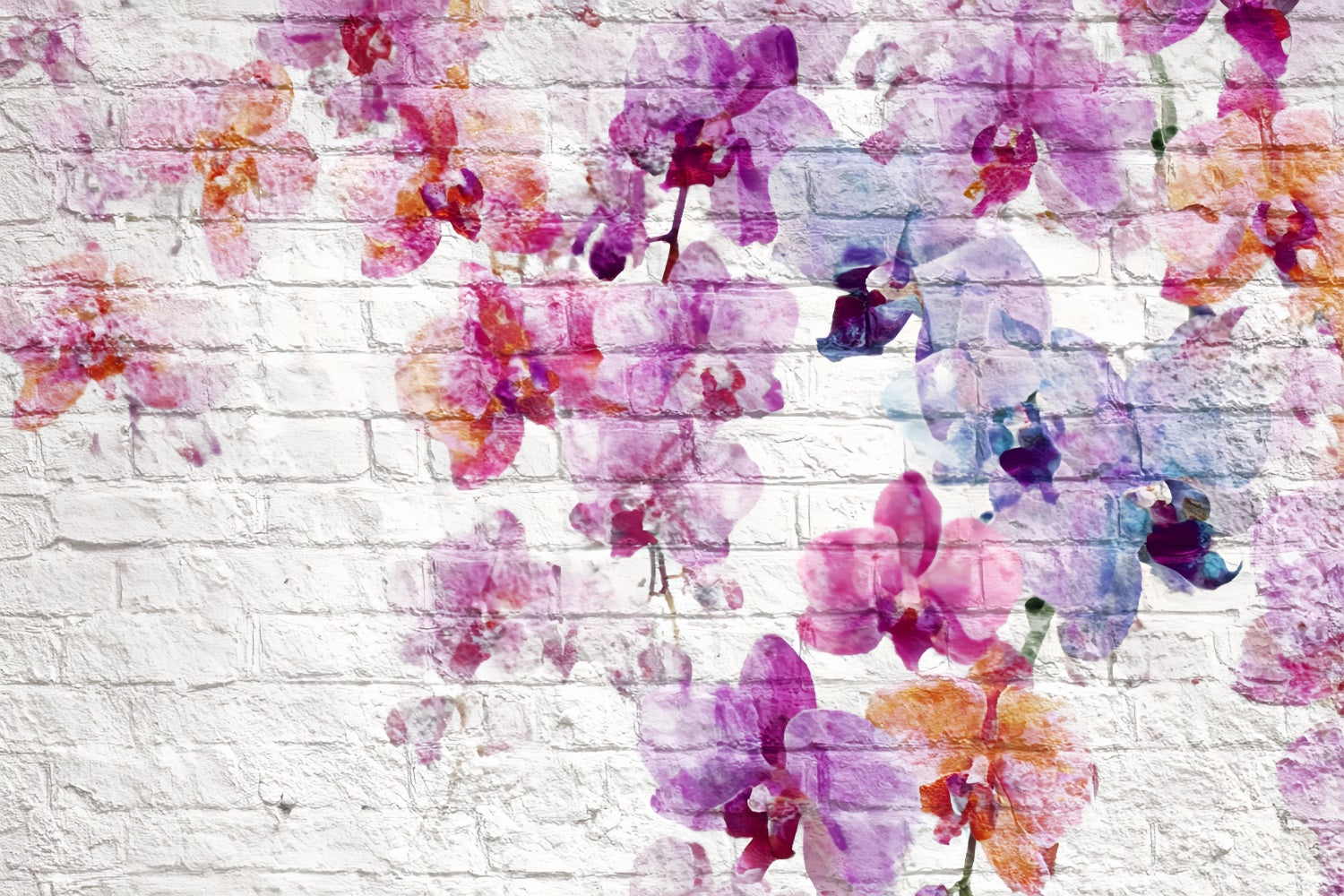 Brick Backdrops White Wall Watercolor Orchid Pattern Brick Wall Backdrop UK TWW59-182
